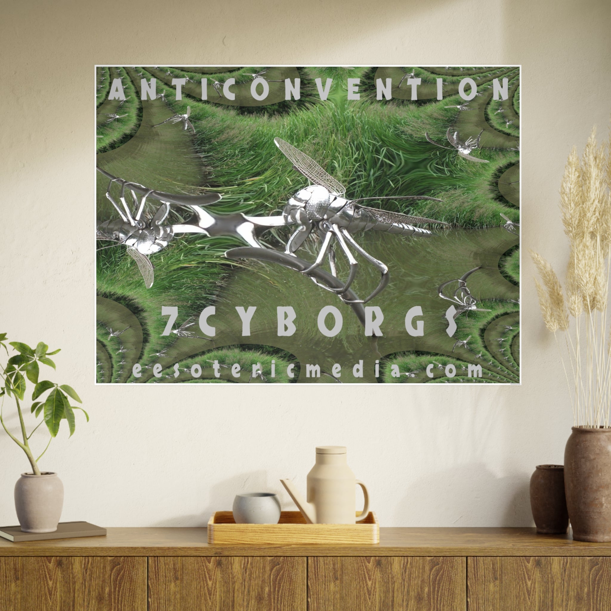 'Anticonvention' (7Cyborgs) Cyber Dragonfly Sci‑Fi Horizontal Satin Art Poster 48"x36" (120cm x 90cm)