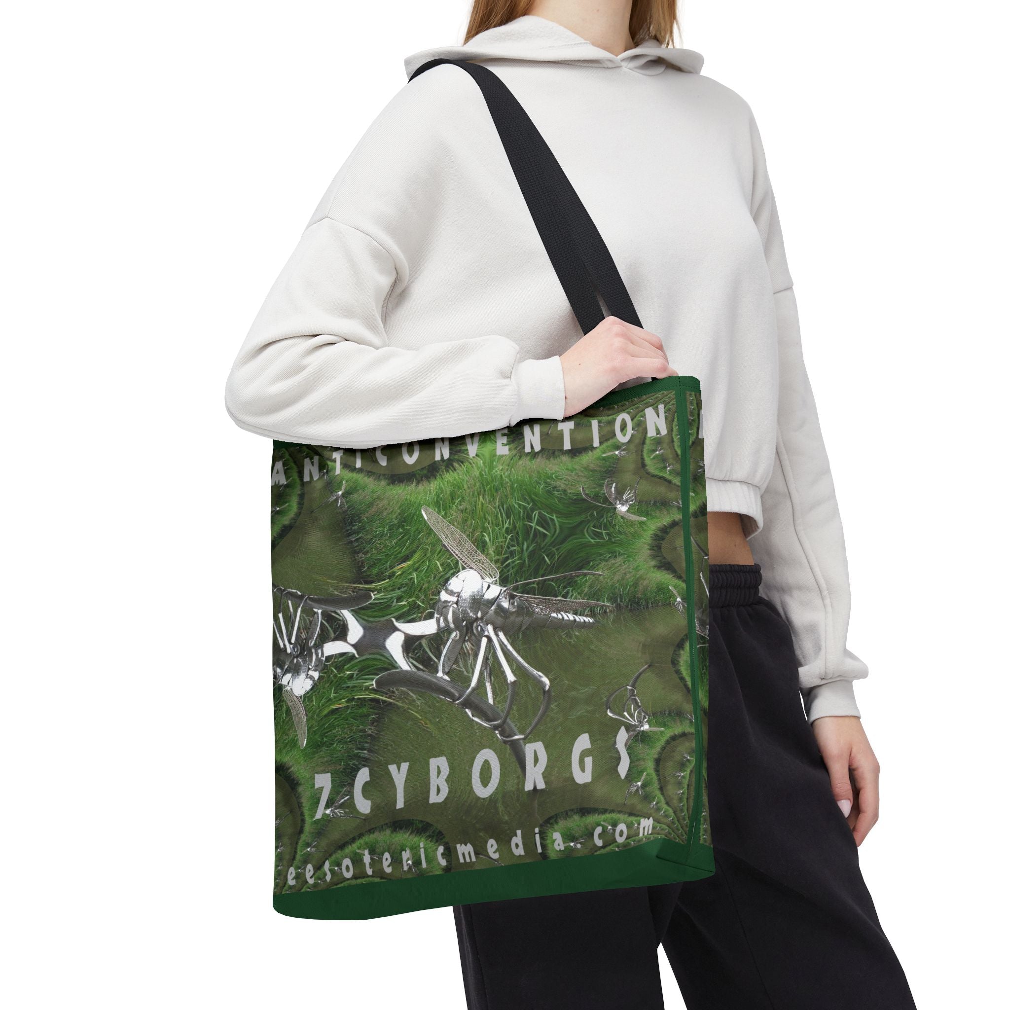 'Anticonvention' (7Cyborgs) Futuristic Dragonfly Graphic Tote Bag 18"x18" (45m x 45cm)