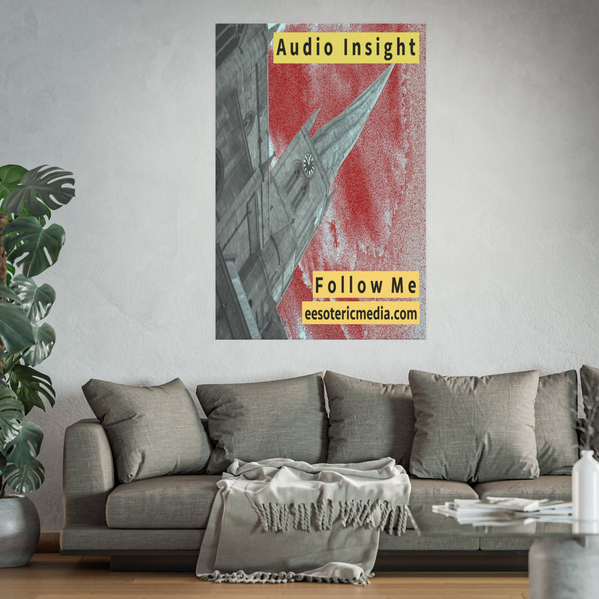 Large 'Follow Me' (Audio Insight) Weathered Rocket-Shaped Spire Design Art Print 40"x60" (100cm x 150cm)