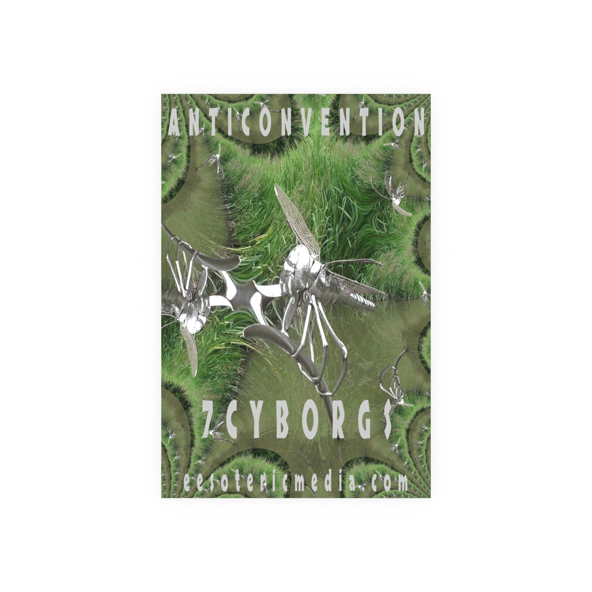 'Anticonvention' (7Cyborgs) भविष्यवादी क्रोम ड्रैगनफ़्लाई ग्राफिक कला प्रिंट 24"x36" (60cm x 90cm)