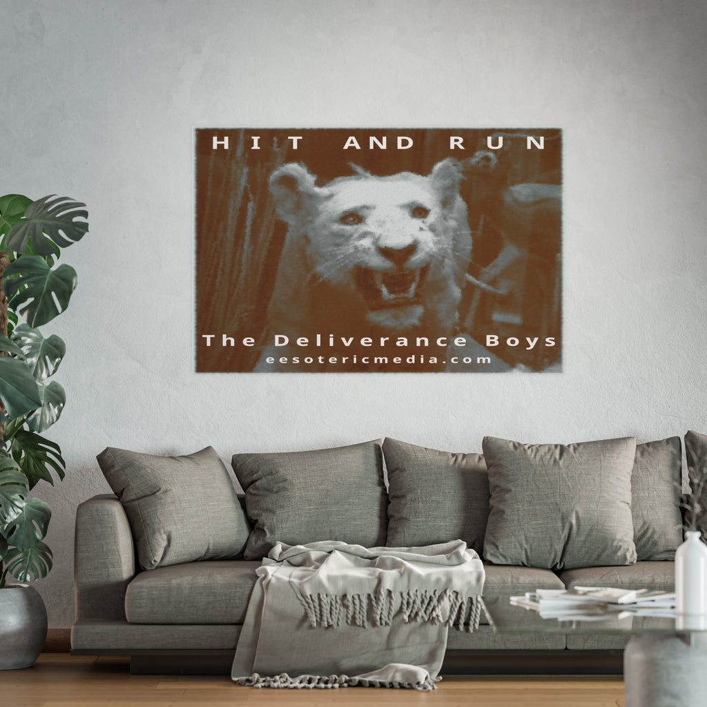 « Hit and Run » (The Deliverance Boys) Impression artistique représentant un lion blanc (grand format), 150 × 100 cm