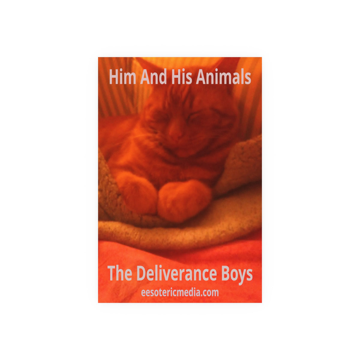 'Him And His Animals' (PersonaU) लाल/नारंगी अतियथार्थवादी बिल्ली का कला प्रिंट 24"x36" (60cm x 90cm)