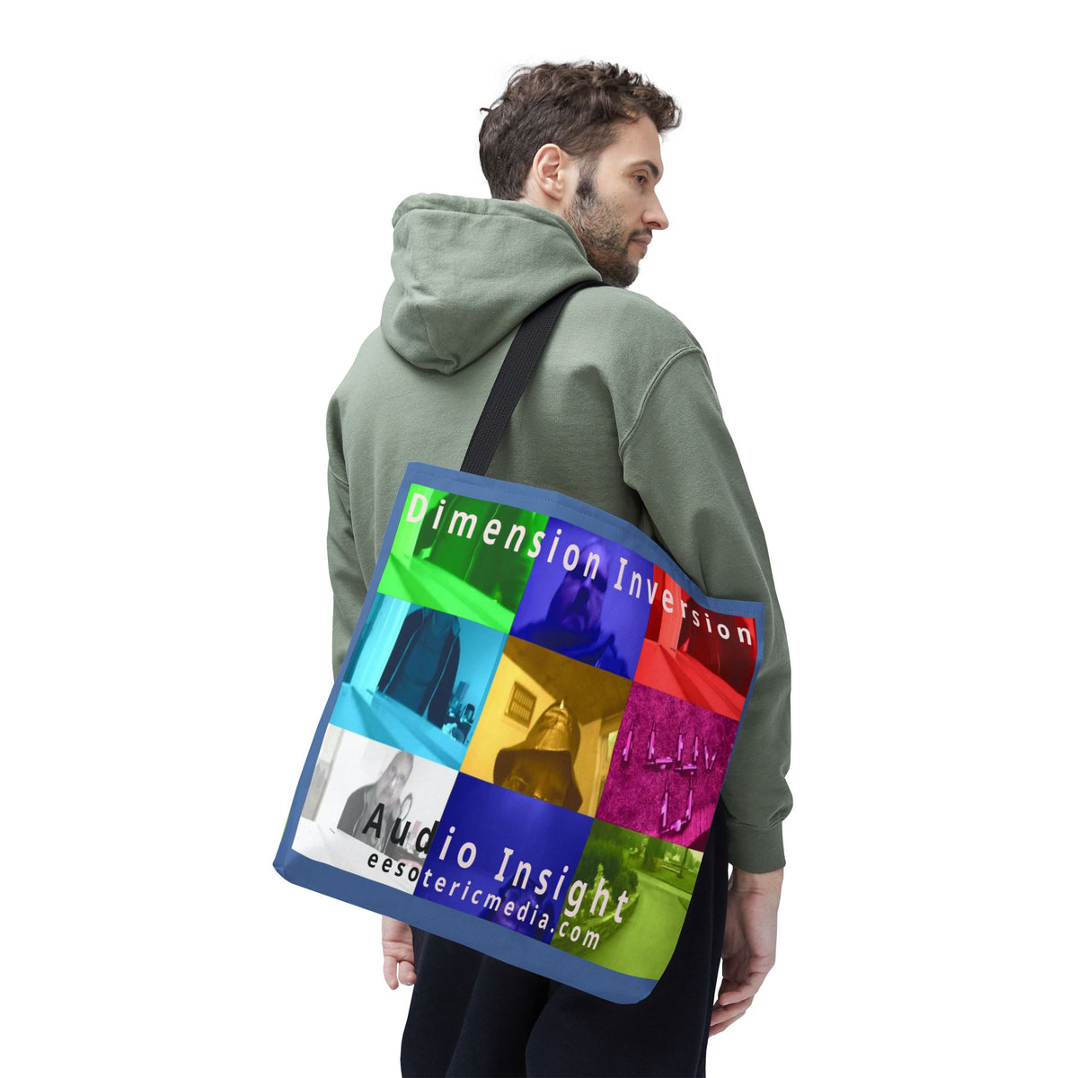 'Dimension Inversion' (Audio Insight) Colorful Surreal Collage Graphic Tote Bag 18"x18" (45cm x 45cm)