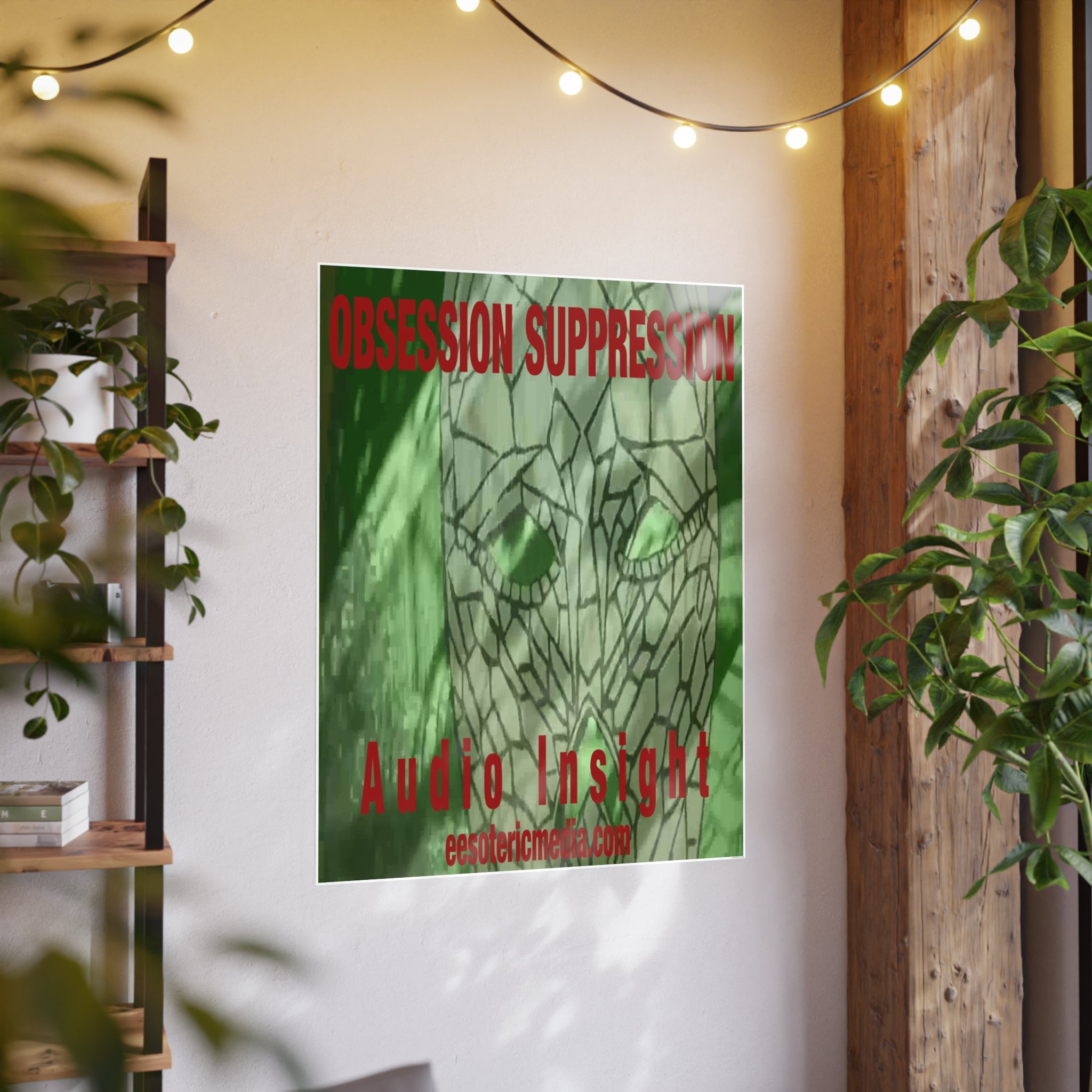 'Obsession Suppression' (Audio Insight) Green Mosaic Retro Sci Fi Skull Vertical Satin Art Poster 36"x48" (90cm x 120cm)
