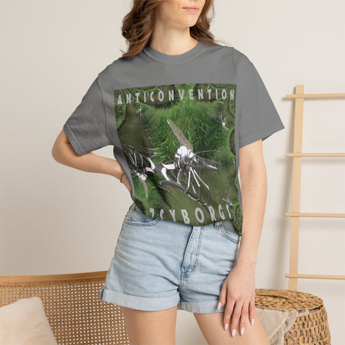 'Anticonvention' (7Cyborgs) Chrome Futuristic Dragonfly Graphic Unisex Garment-Dyed T-Shirt