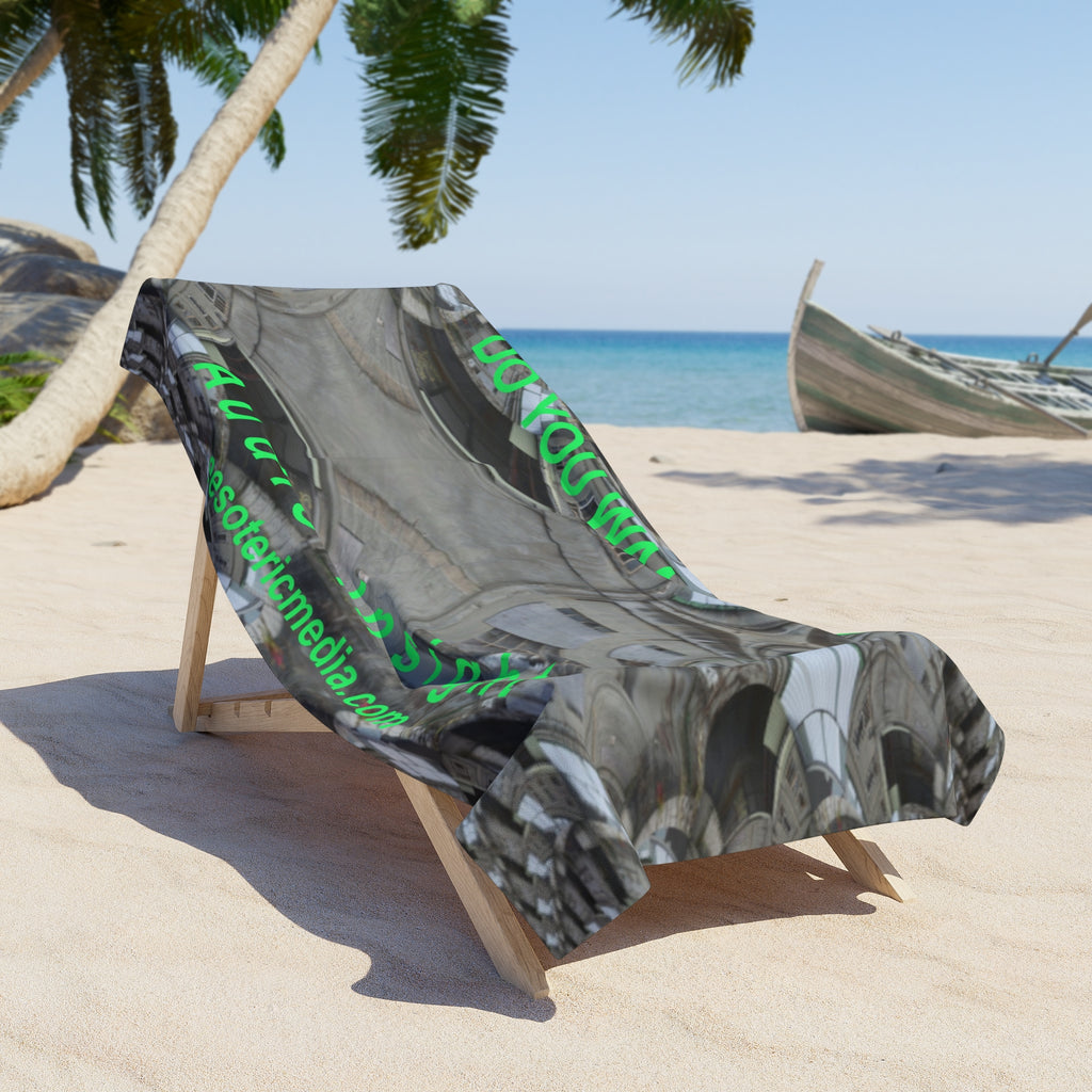 Large 'Do You Want Some?' (Audio Insight) Kaleidoscope Grey Beach Towel 72"x36" (180cm x 90cm)