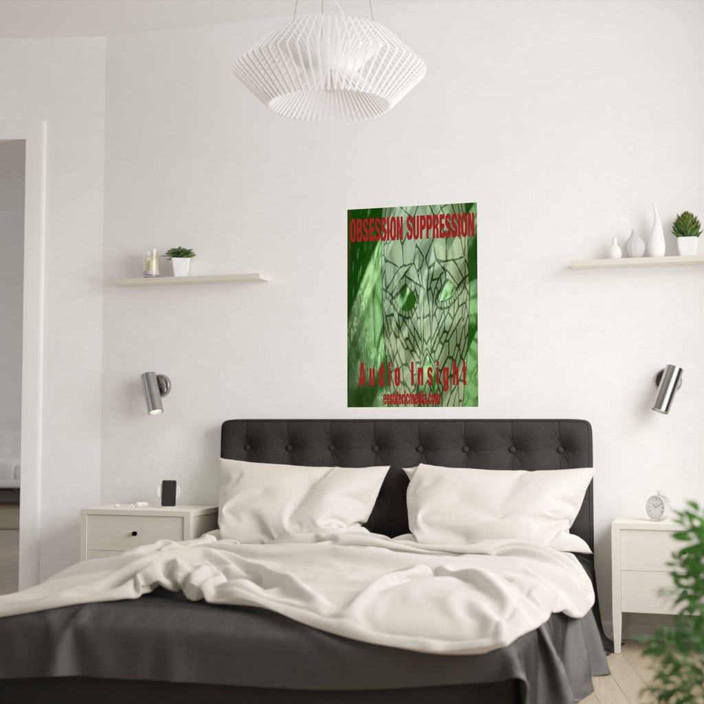 'Obsession Suppression' (Audio Insight) Green Mosaic Sci Fi Skull Vertical Satin Art Poster 24"x36" (60cm x 90cm)