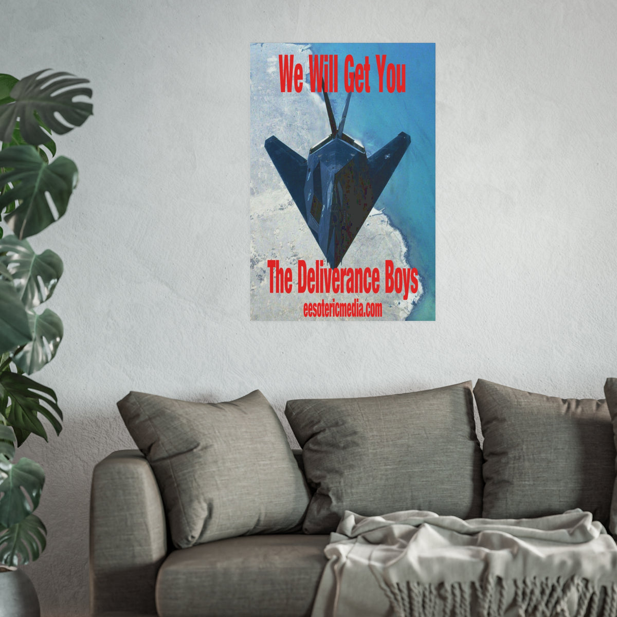 « We Will Get You » (The Deliverance Boys) Impression artistique représentant un avion de chasse furtif, 60 × 90 cm