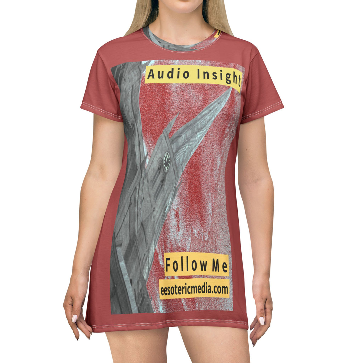 'Follow Me' (Audio Insight) Weathered Rocket-Shaped Spire Design T恤 Dress