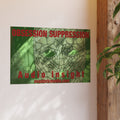 «Obsession Suppression» (Audio Insight) Lámina artística gráfica con una calavera espacial surrealista, 90 × 60 cm