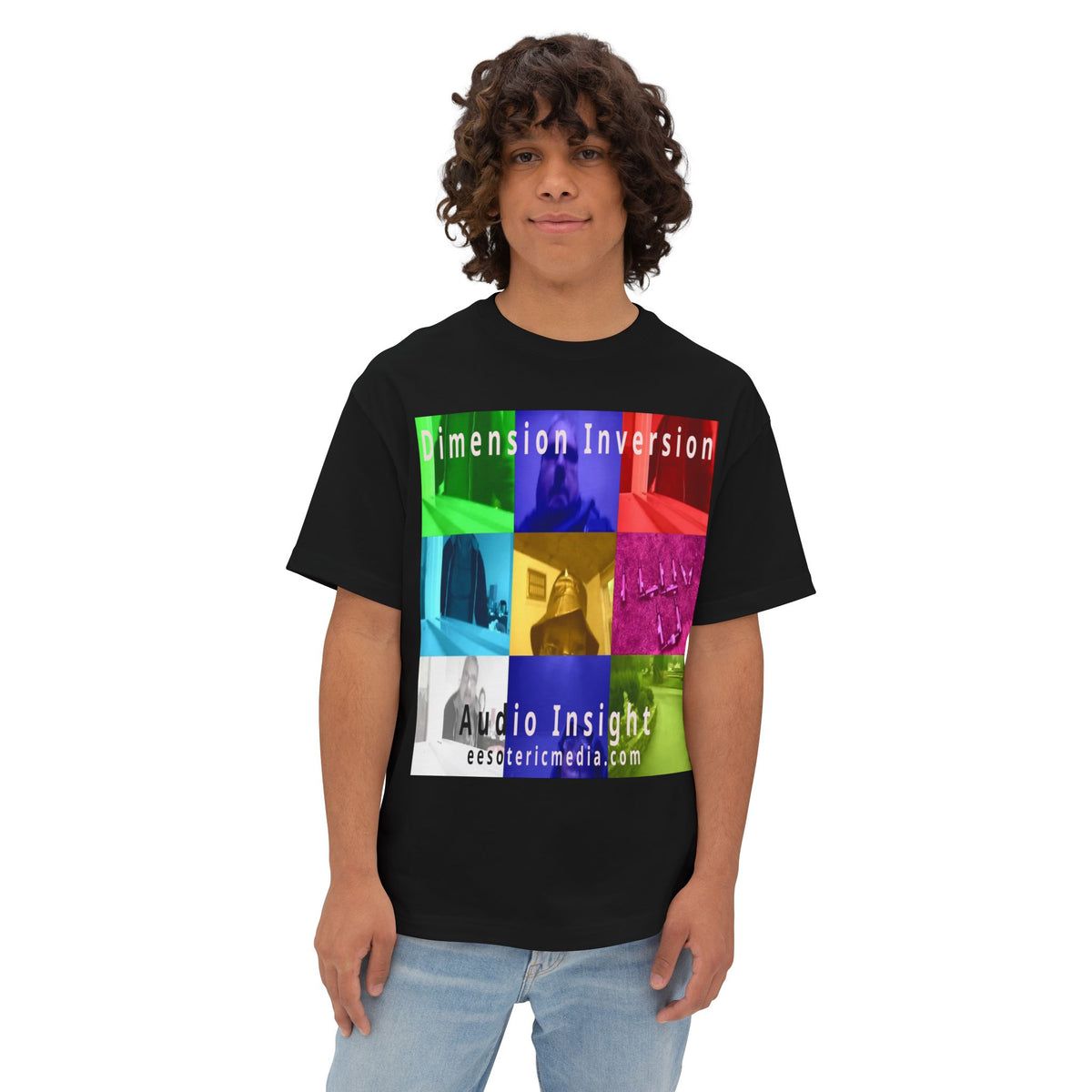 'Dimension Inversion' (Audio Insight) Colorful Surreal Collage Graphic Oversize Boxy T-Shirt