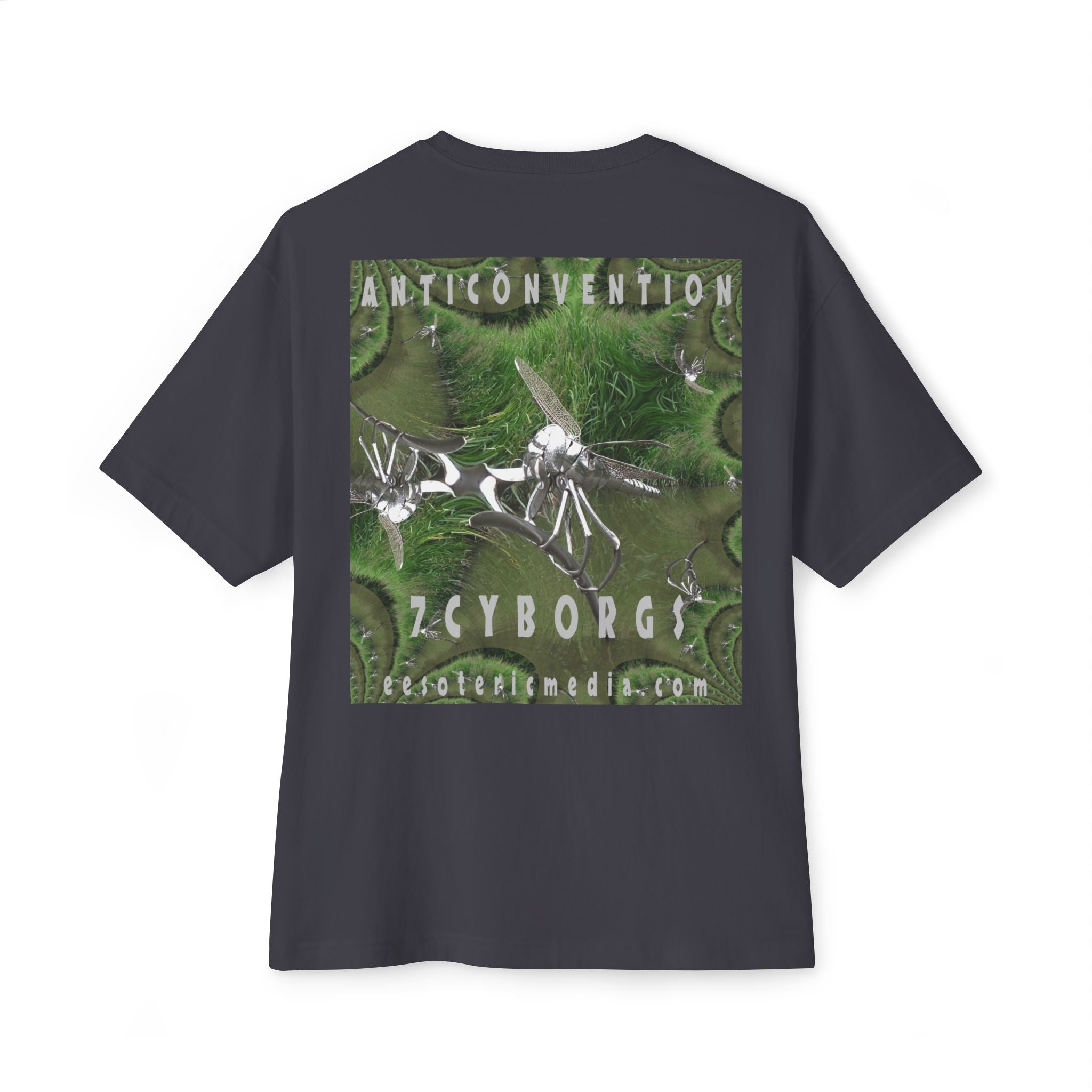 'Anticonvention' (7Cyborgs} Sci‑Fi Dragonfly Cyborg Design Oversize Graphic Boxy Tee