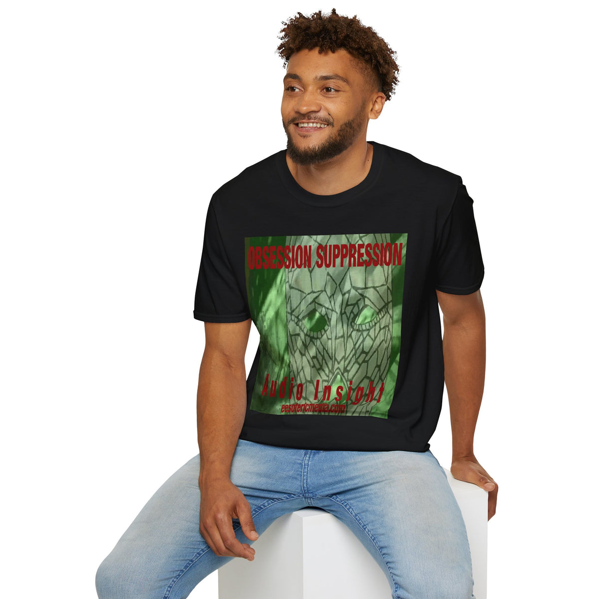 'Obsession Suppression' (Audio Insight) Camiseta Softstyle Gráfica de Calavera Retro de Ciencia Ficción