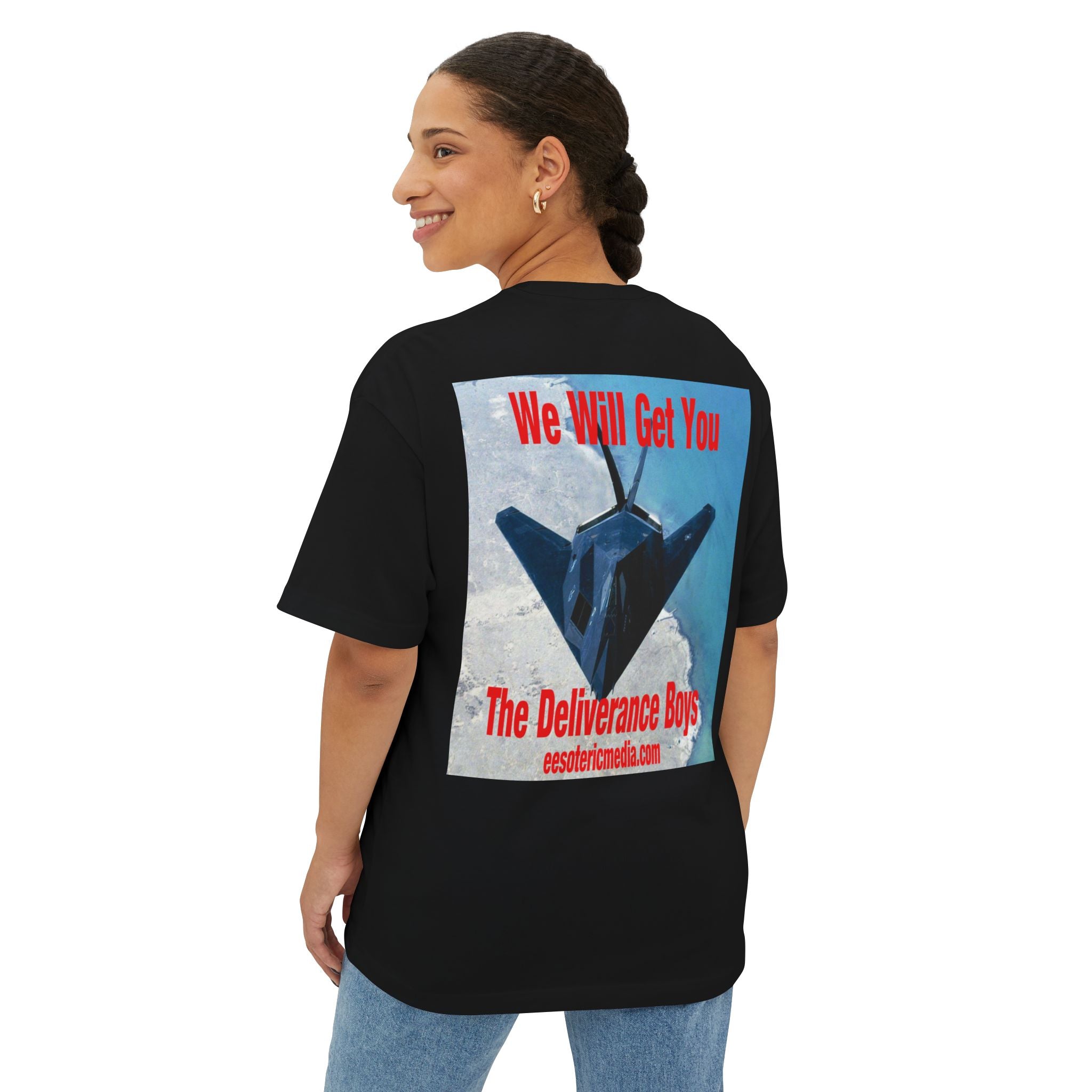 'We Will Get You' (The Deliverance Boys) Stealth Fighter Jet Oversize Graphic Tee