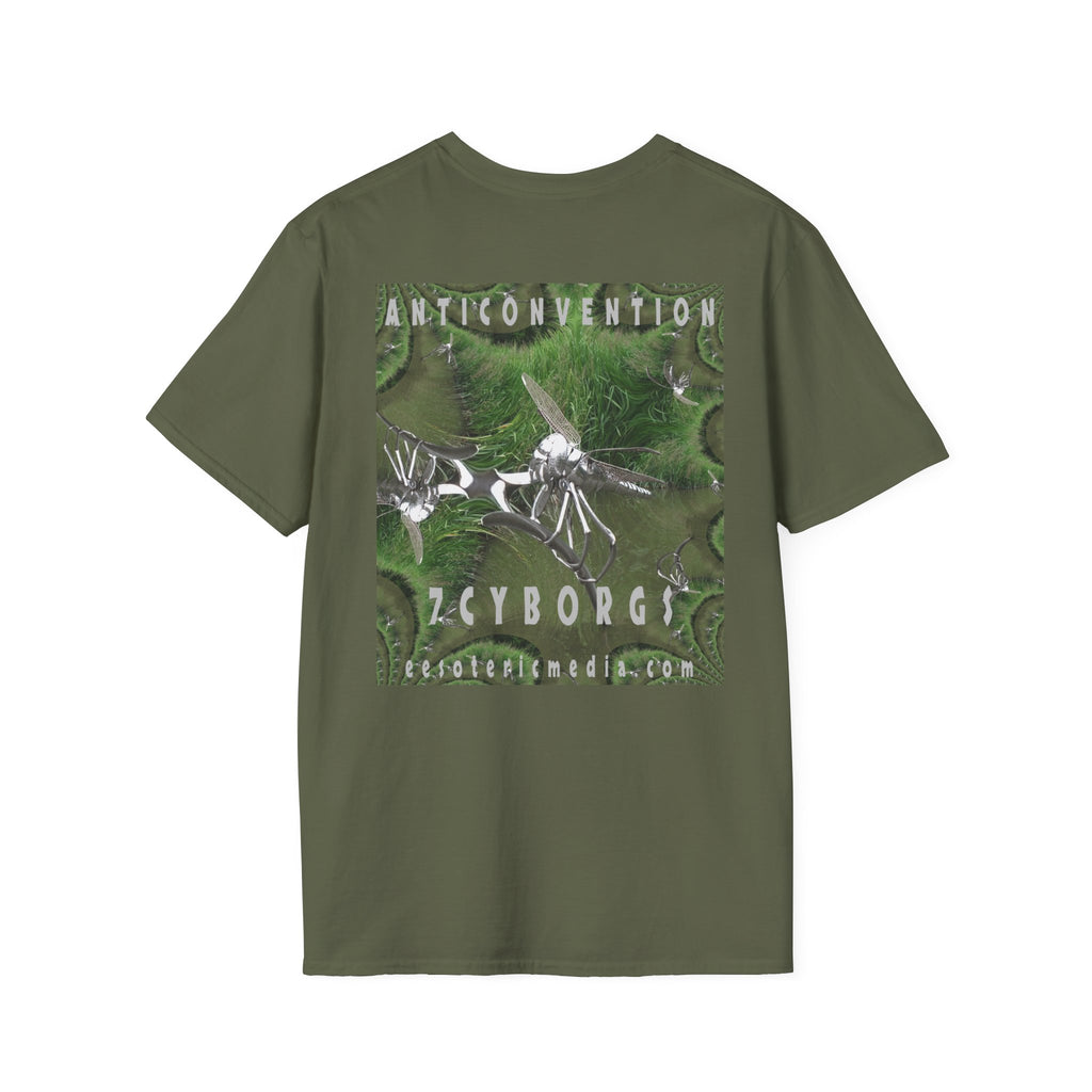 'Anticonvention' (7Cyborgs) साइबर ड्रैगनफ़्लाई सॉफ्टस्टाइल ग्राफ़िक प्रिंट टी-शर्ट