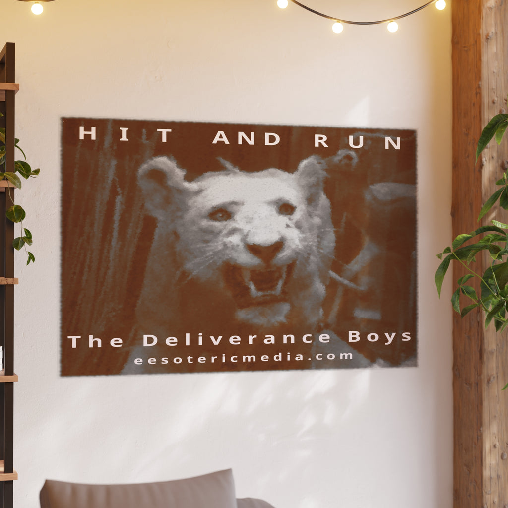 « Hit and Run » (The Deliverance Boys) Impression artistique représentant un lion blanc (grand format), 150 × 100 cm