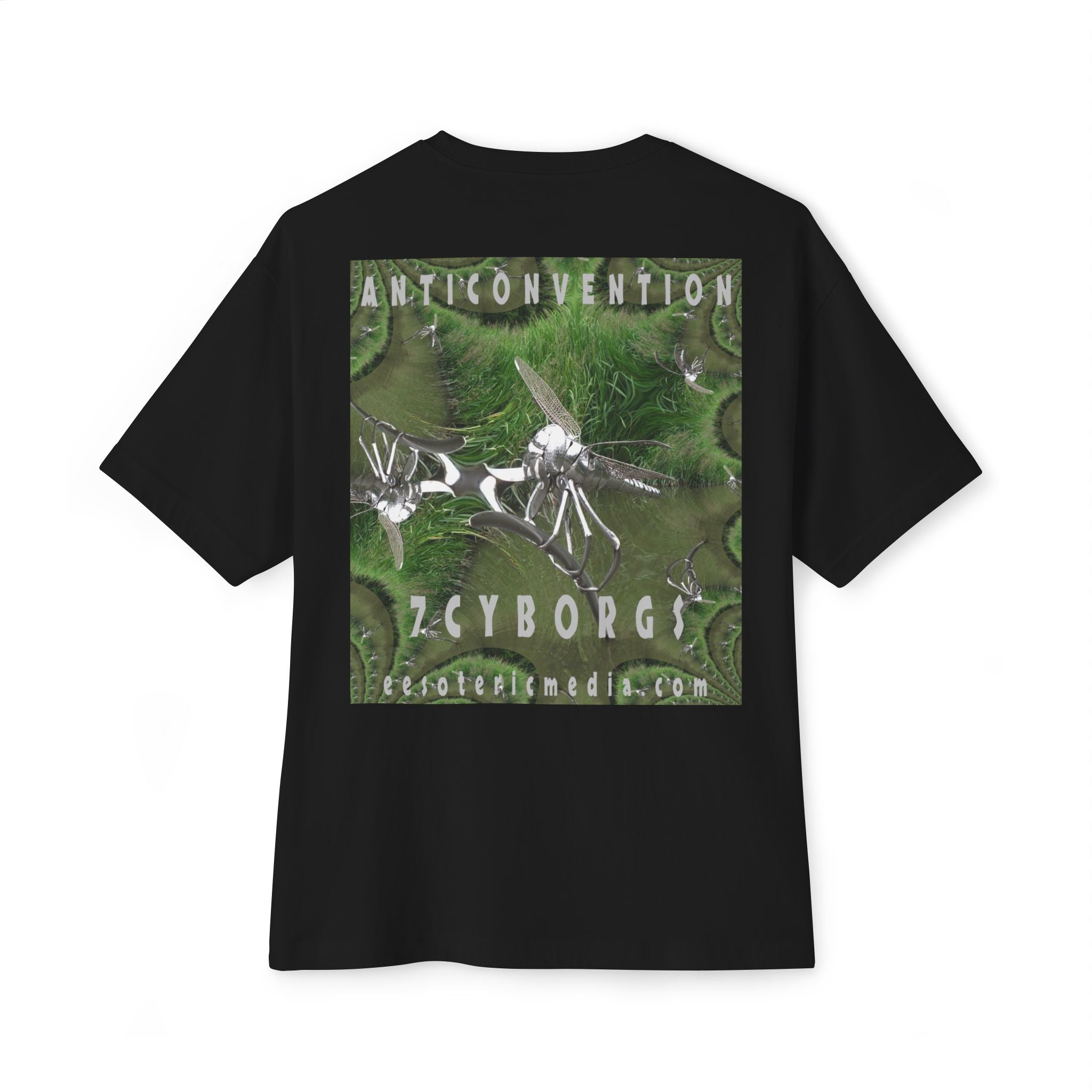 'Anticonvention' (7Cyborgs} Sci‑Fi Dragonfly Cyborg Design Oversize Graphic Boxy Tee