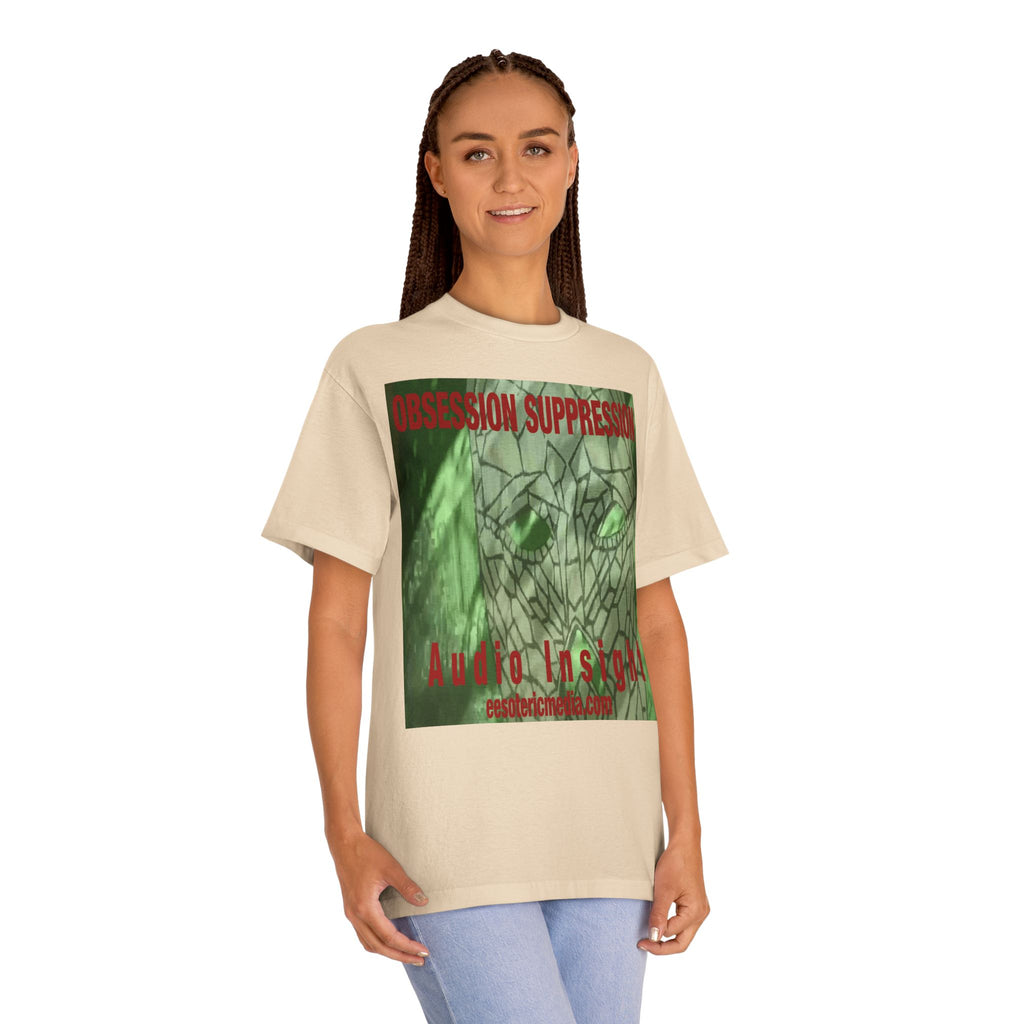 'Obsession Suppression' (Audio Insight) Camiseta de Corte Clásico Gráfica Retro de Ciencia Ficción con Calavera