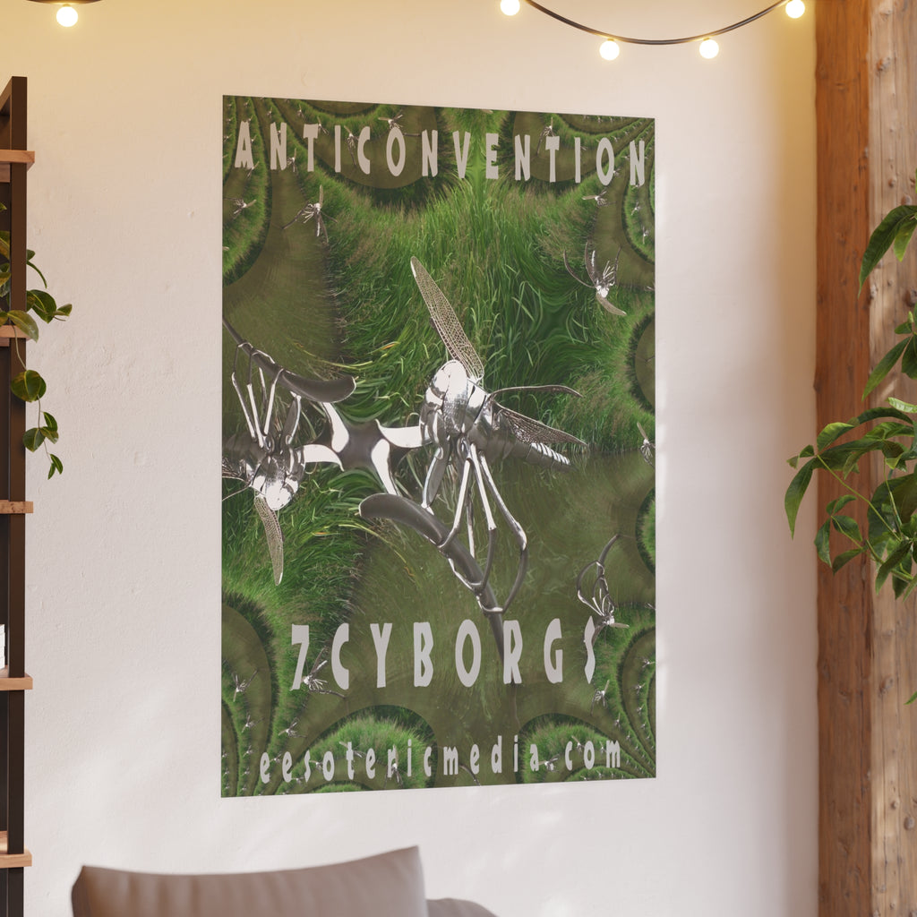 Large 'Anticonvention' (7Cyborgs) Futuristic Chrome Dragonfly Graphic Art Print 40"x60" (100cm x 150cm)