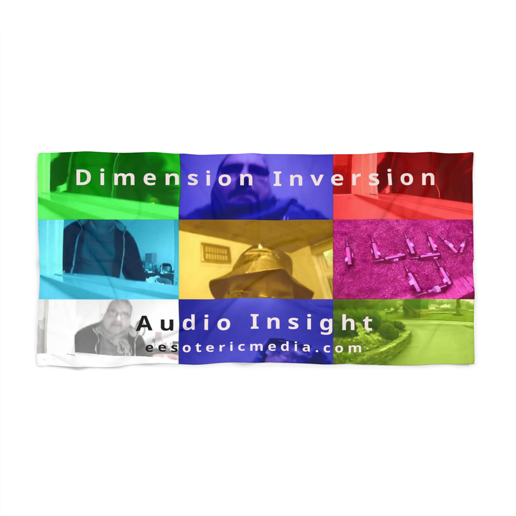 बड़े आकार का 'Dimension Inversion' (Audio Insight) रंगीन बहु-स्क्रीन कोलाज वाला समुद्र तट का तौलिया 72"x36" (180cm x 90cm)