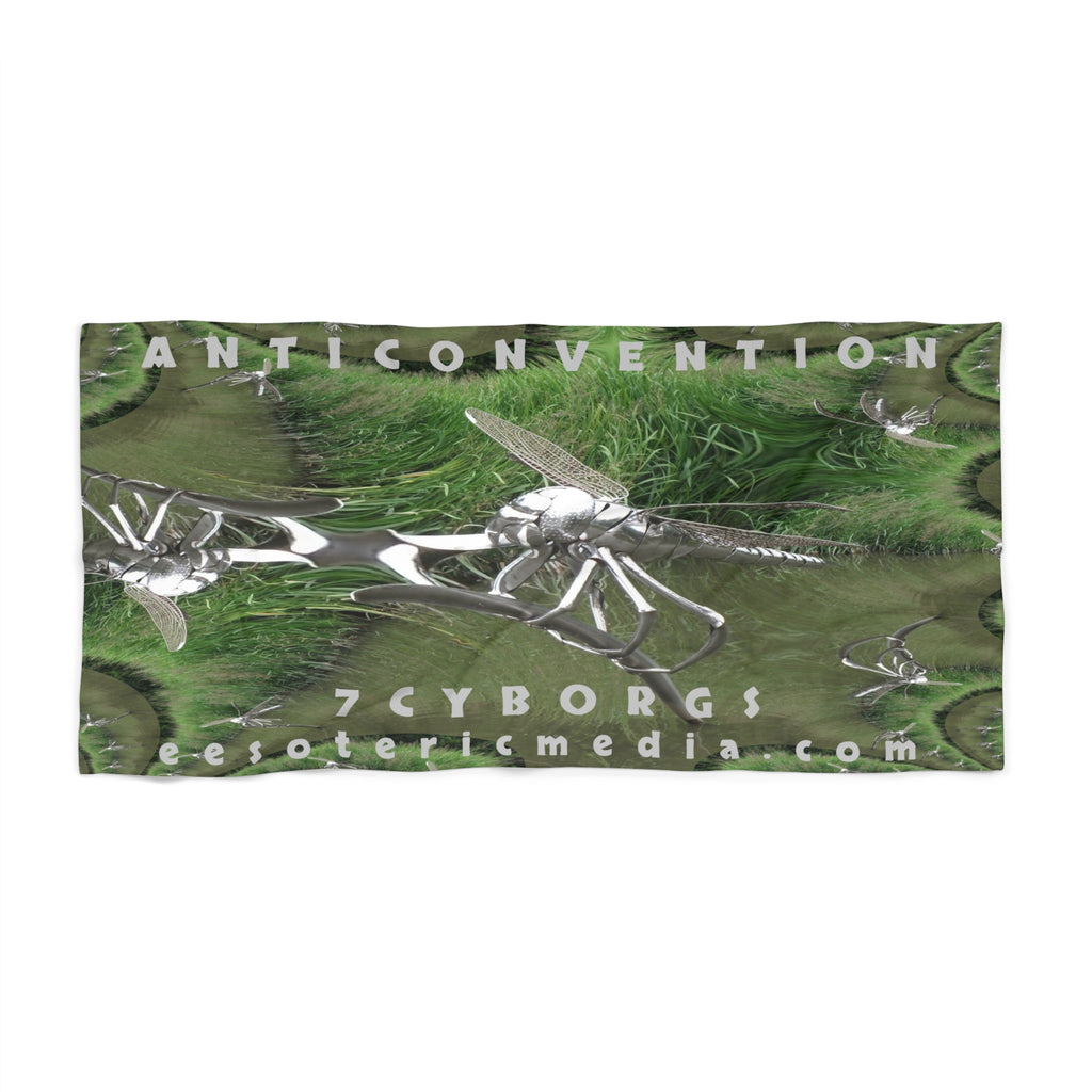 'Anticonvention' (7Cyborgs) Futuristic Dragonfly Graphic Beach Towel