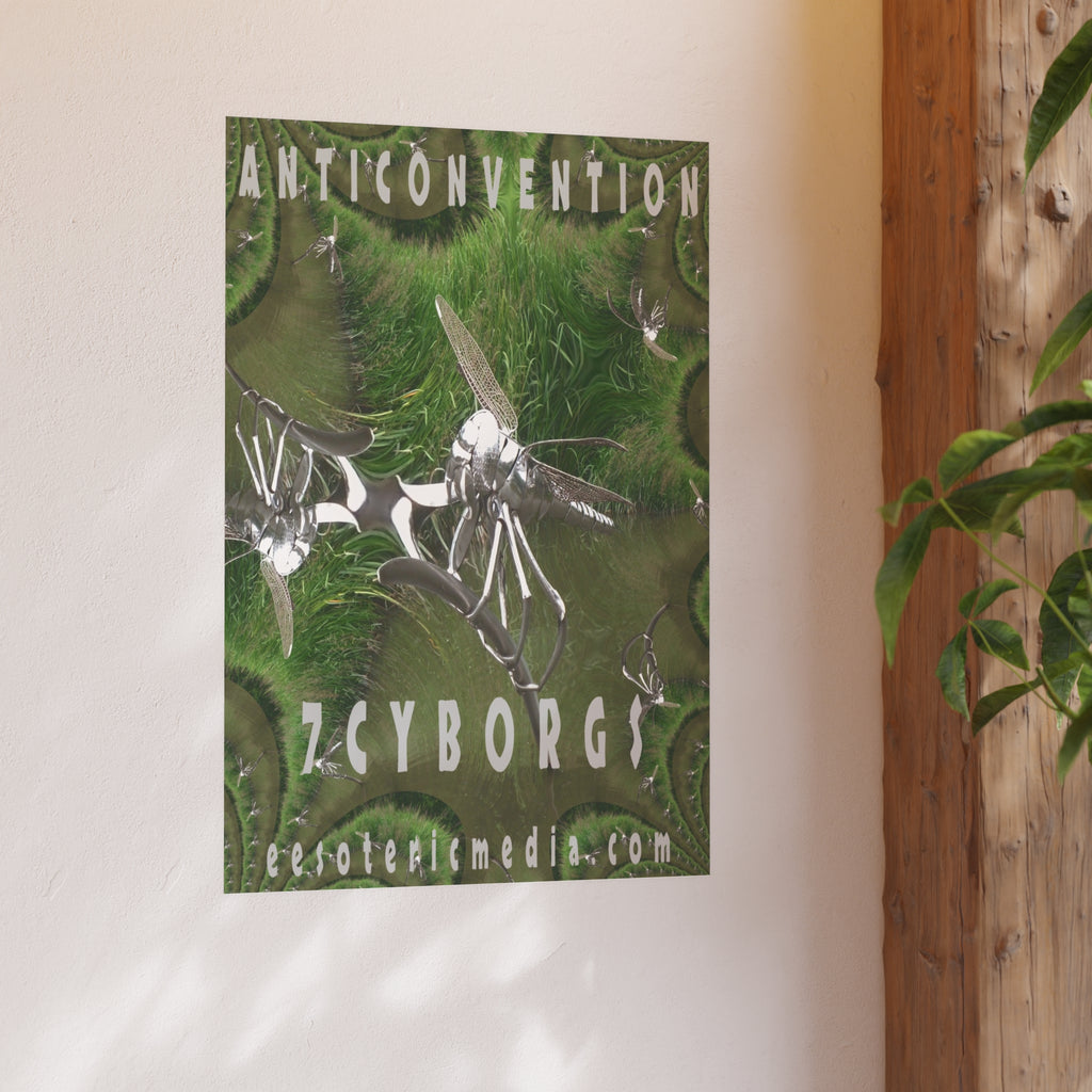 'Anticonvention' (7Cyborgs) भविष्यवादी क्रोम ड्रैगनफ़्लाई ग्राफिक कला प्रिंट 24"x36" (60cm x 90cm)