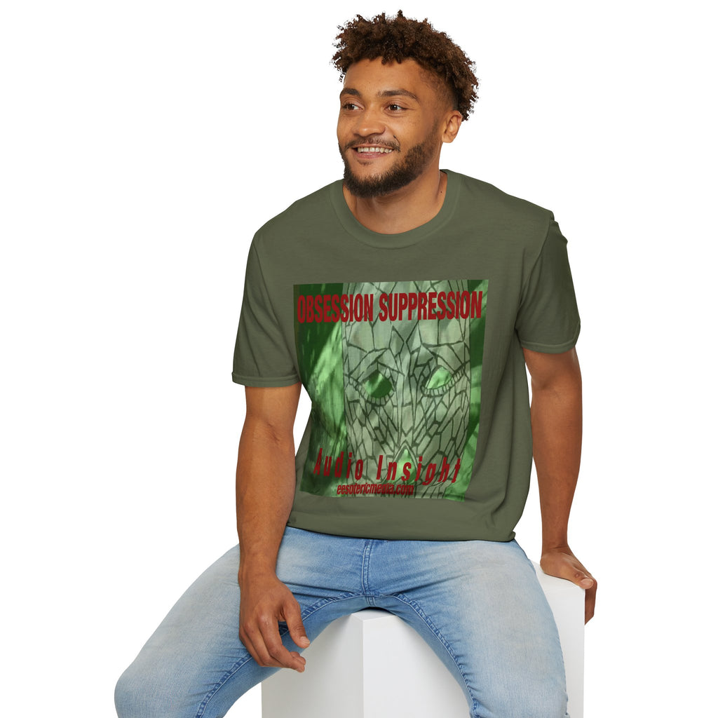 'Obsession Suppression' (Audio Insight) Camiseta Softstyle Gráfica de Calavera Retro de Ciencia Ficción