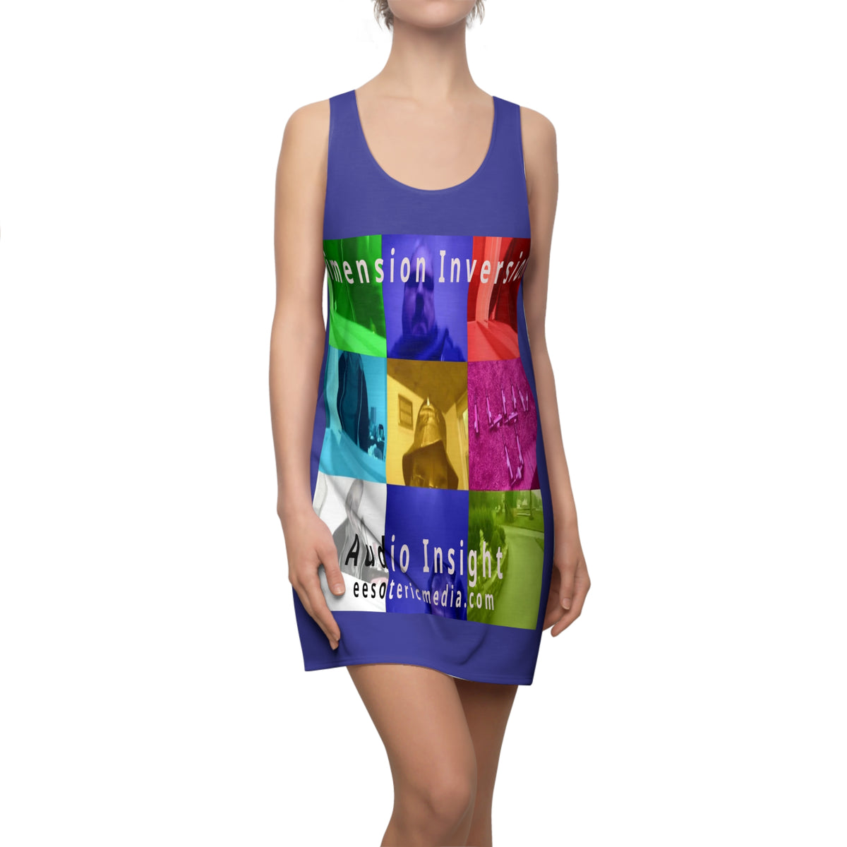 'Dimension Inversion' (Audio Insight) Colorful Surreal Collage Graphic Racerback Dress