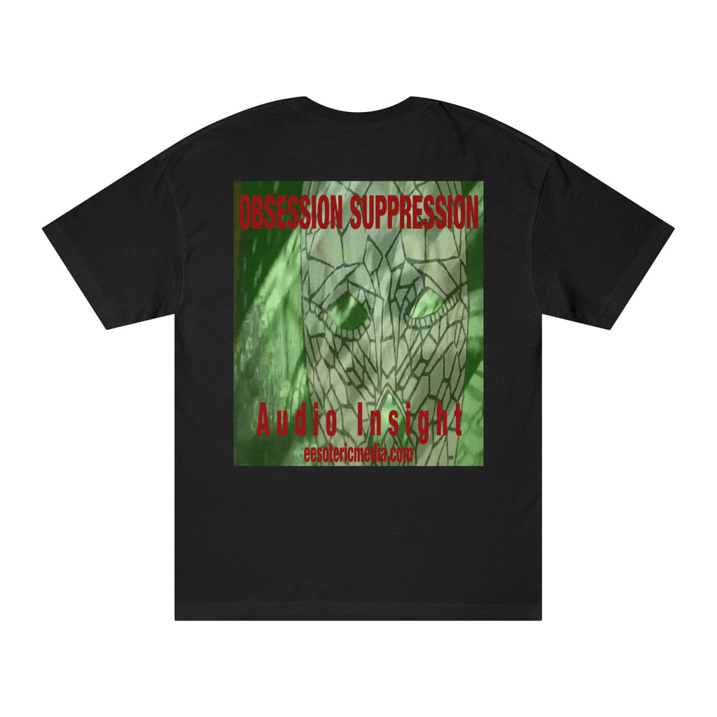 'Obsession Suppression' (Audio Insight) Camiseta de Corte Clásico Gráfica Retro de Ciencia Ficción con Calavera