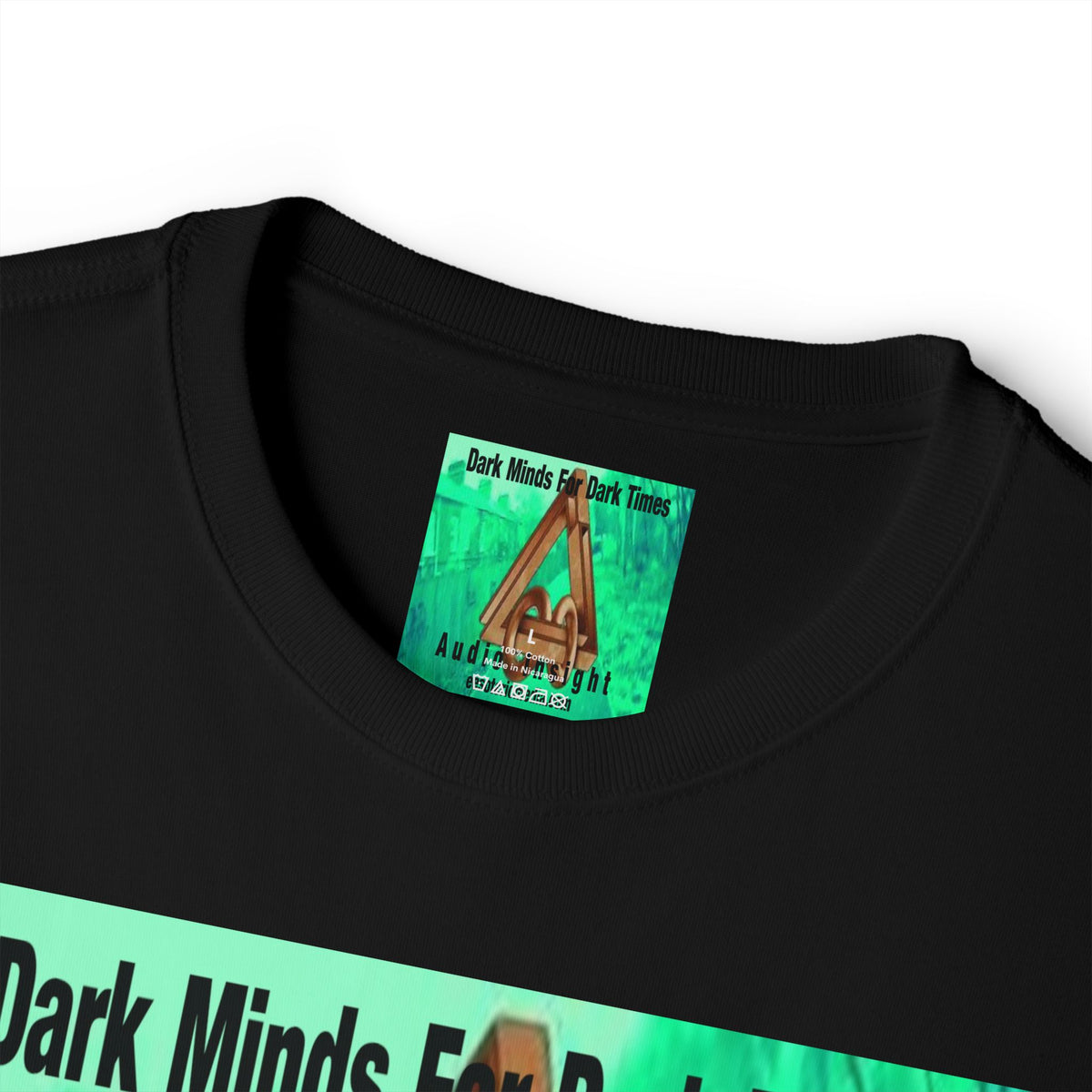 'Dark Minds For Dark Times' (Audio Insight) Camiseta Oversize de Corte Cuadrado Gráfica Surrealista de Símbolo de Ciencia Ficción