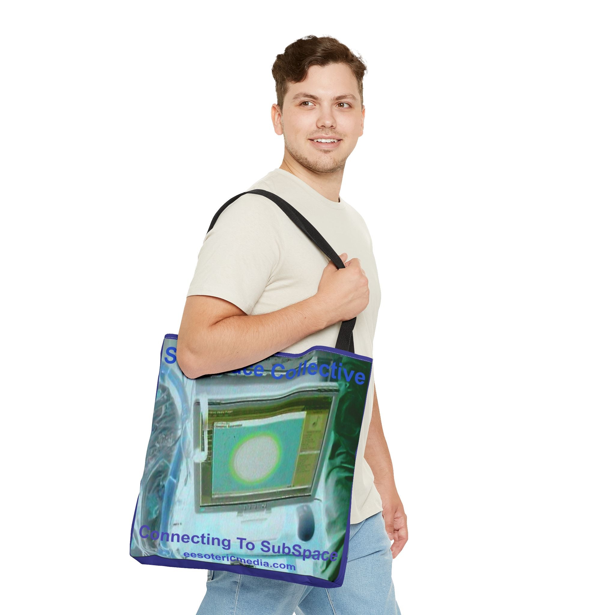 'Connecting to SubSpace' (SubSpace Collecitve) Retro Tech Art Tote Bag 18"x18" (45cm x 45cm)