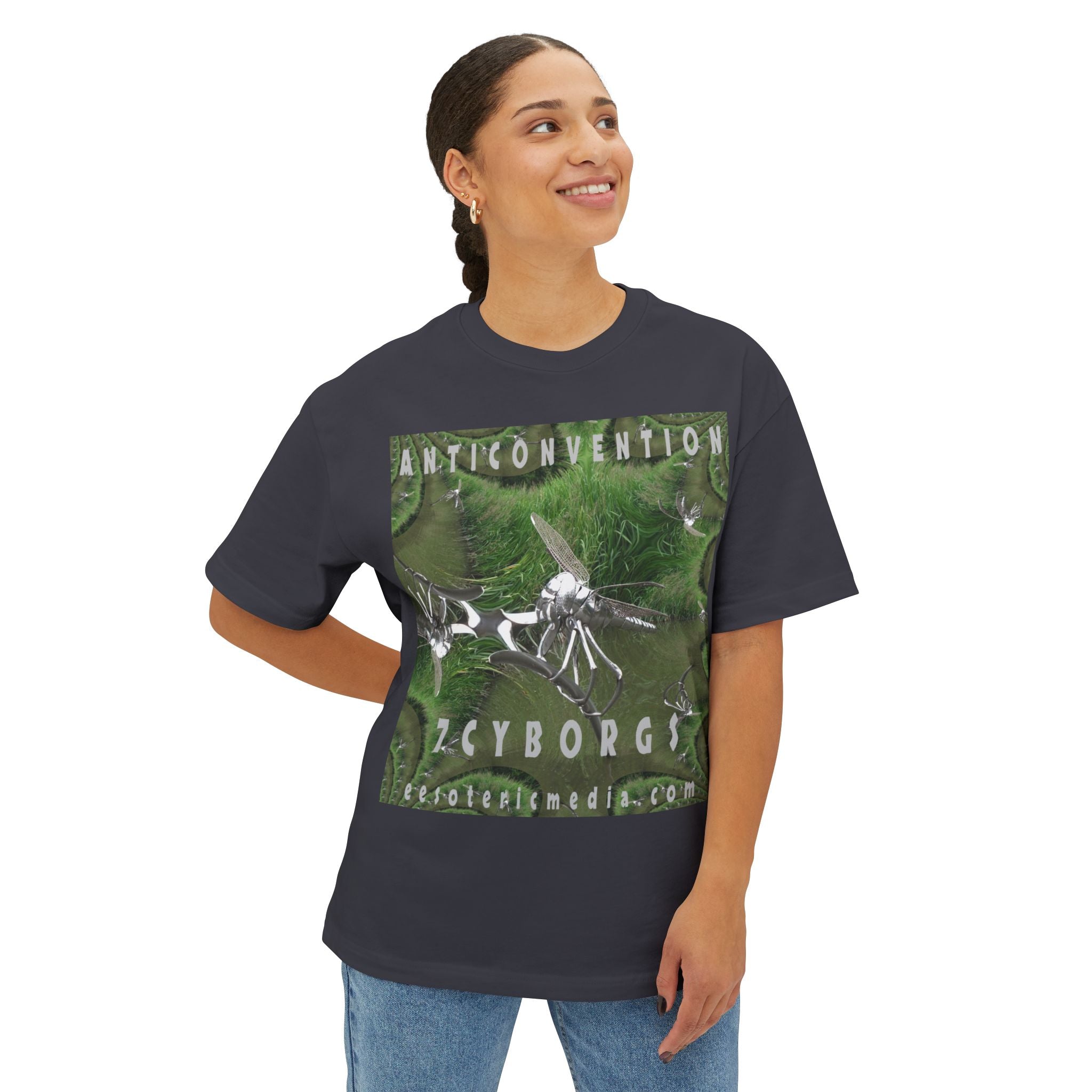 'Anticonvention' (7Cyborgs} Sci‑Fi Dragonfly Cyborg Design Oversize Graphic Boxy Tee