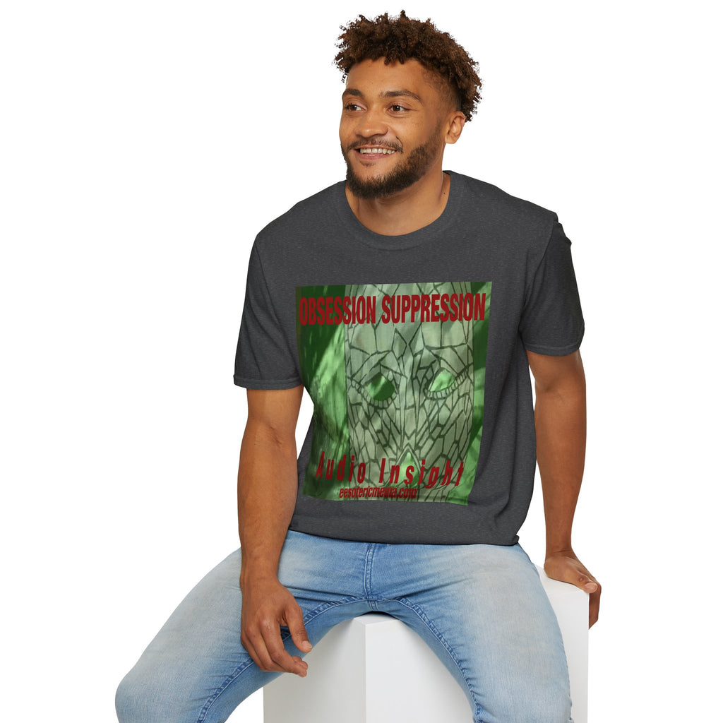 'Obsession Suppression' (Audio Insight) Camiseta Softstyle Gráfica de Calavera Retro de Ciencia Ficción