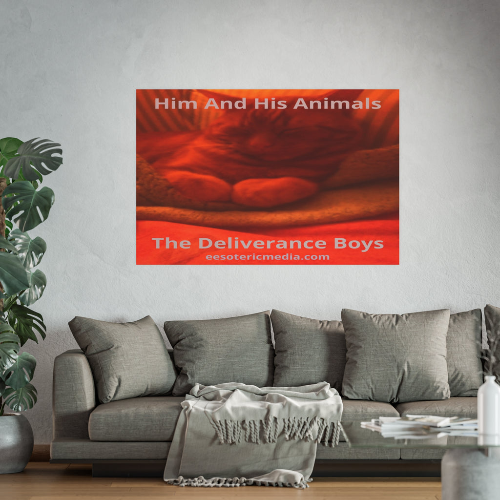 « Him And His Animals » (PersonaU) Impression artistique surréaliste représentant un félin rouge et orange (grand format), 150 × 100 cm