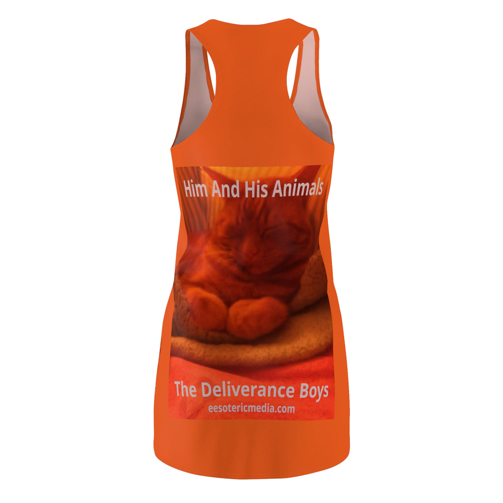 'Him And His Animals' (The Deliverance Boys) シュールな猫グラフィック レーサーバックドレス