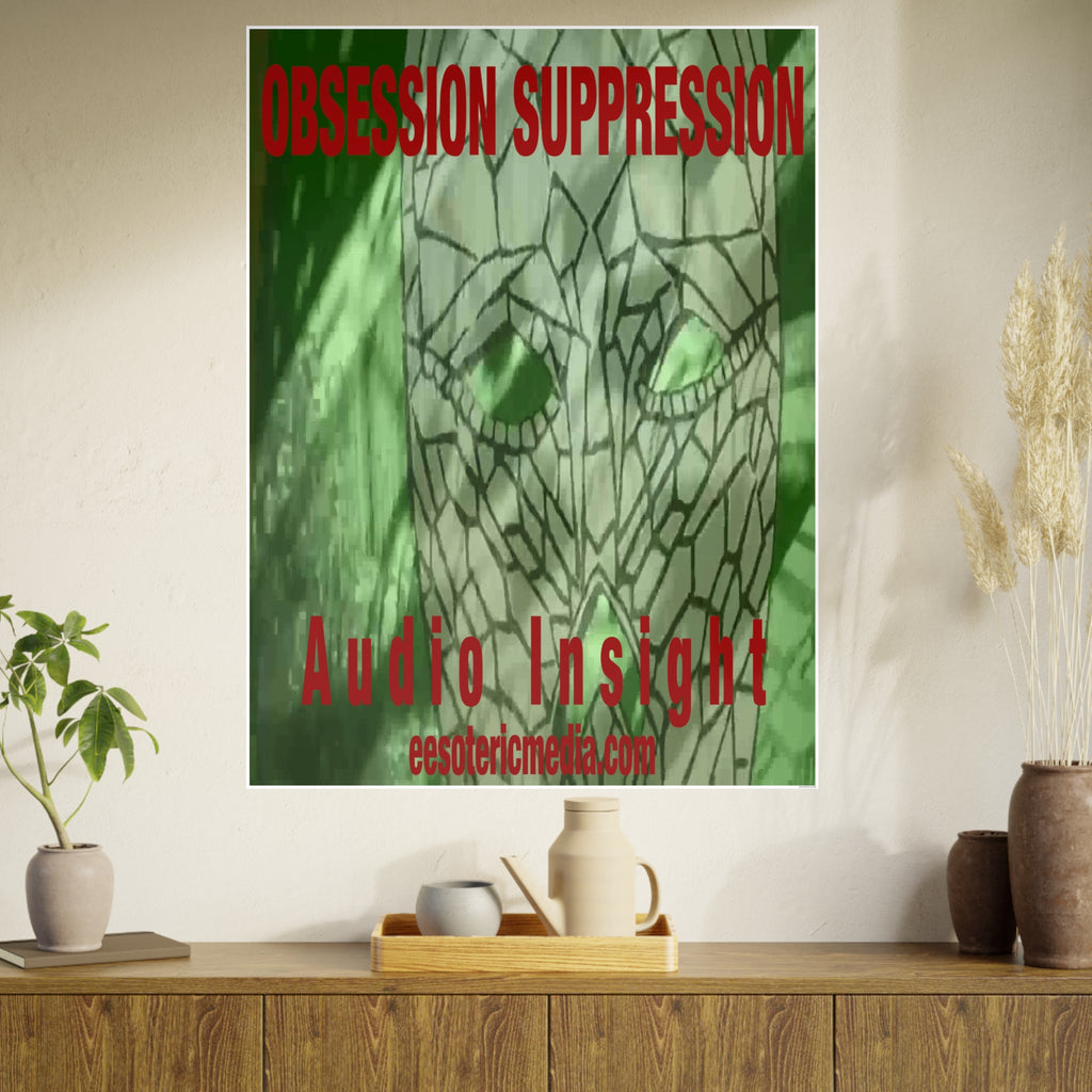 'Obsession Suppression' (Audio Insight) Green Mosaic Retro Sci Fi Skull Vertical Satin Art Poster 36"x48" (90cm x 120cm)