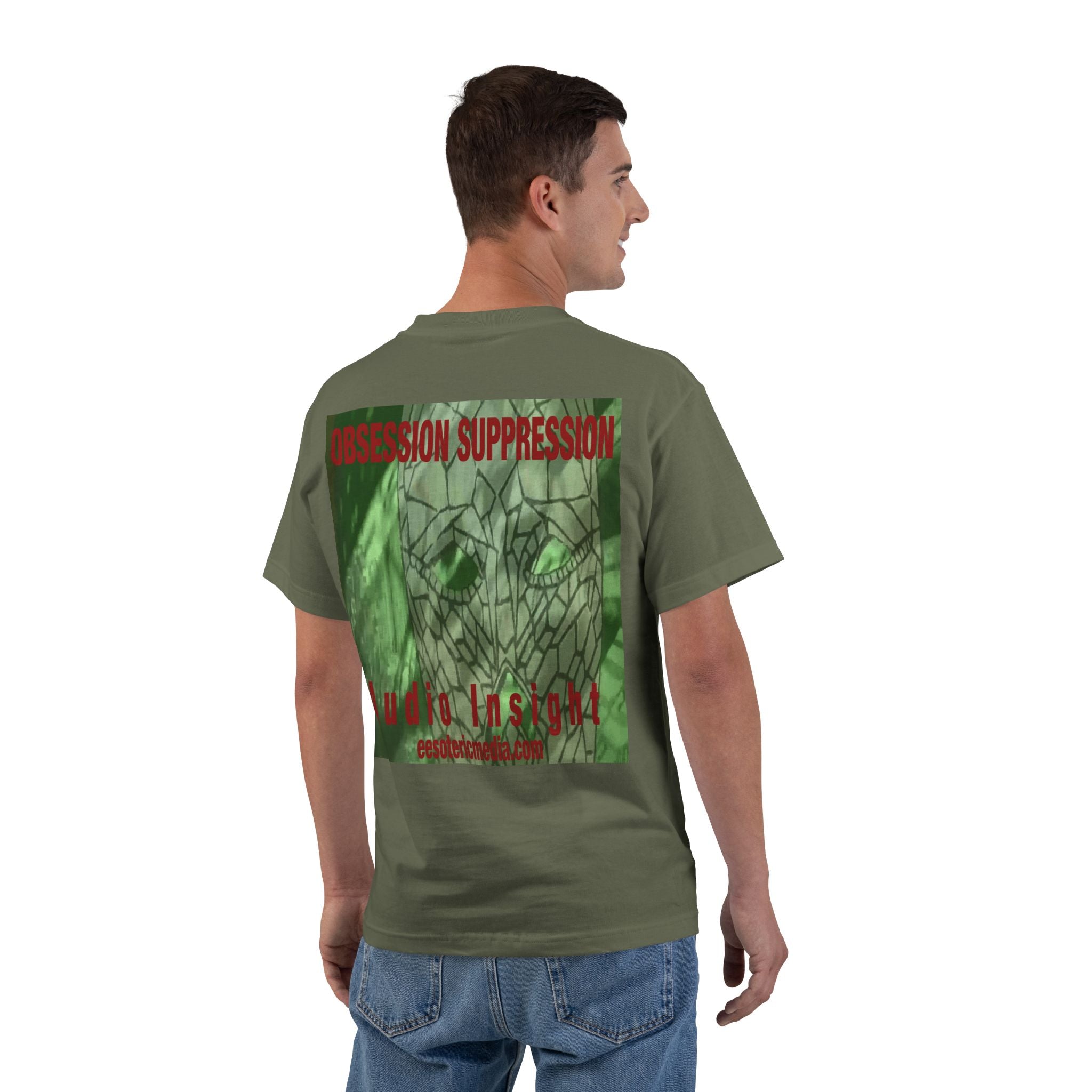'Obsession Suppression' (Audio Insight) Green Retro Sci-fi Design Graphic Beefy T-Shirt