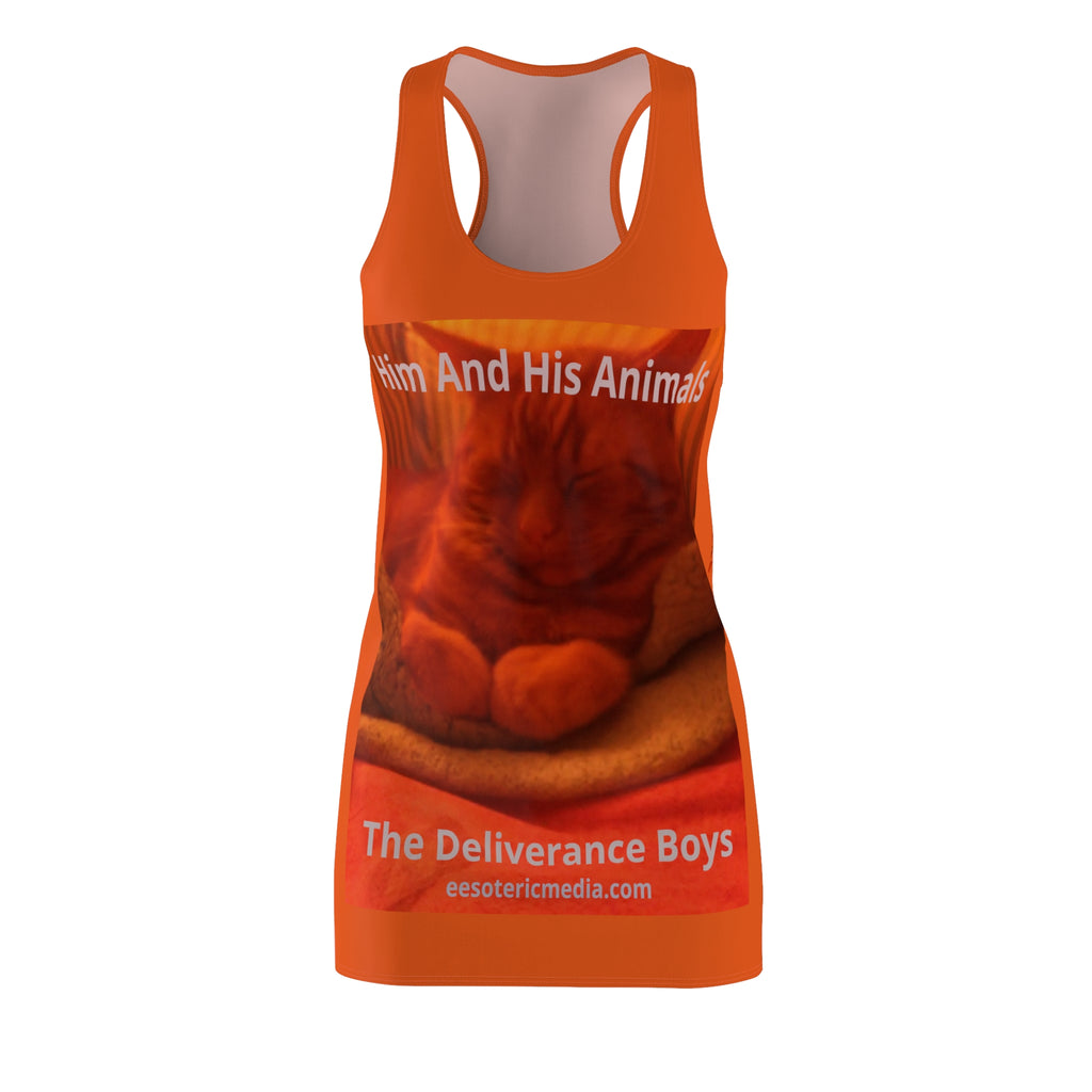 'Him And His Animals' (The Deliverance Boys) シュールな猫グラフィック レーサーバックドレス