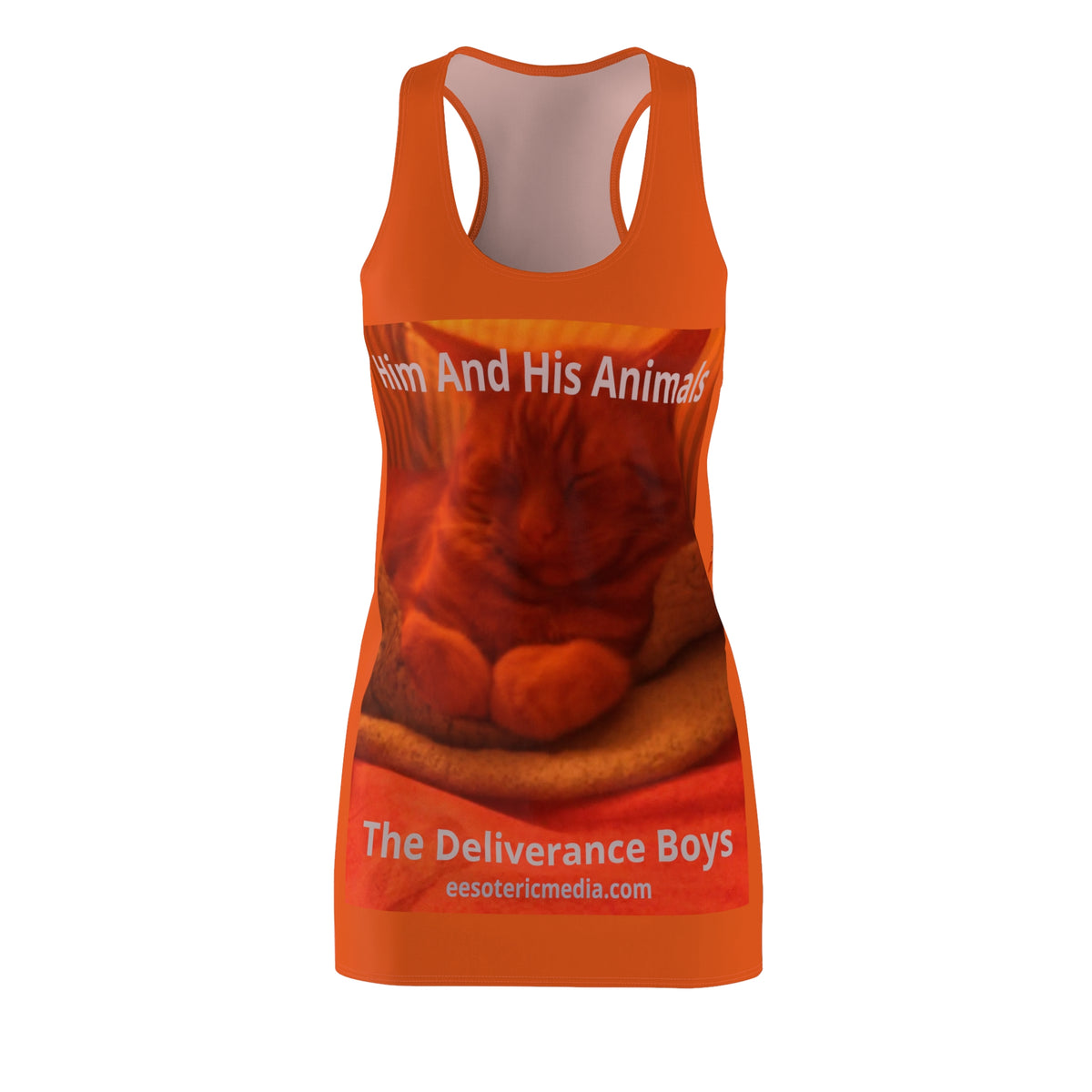 'Him And His Animals' (The Deliverance Boys) シュールな猫グラフィック レーサーバックドレス