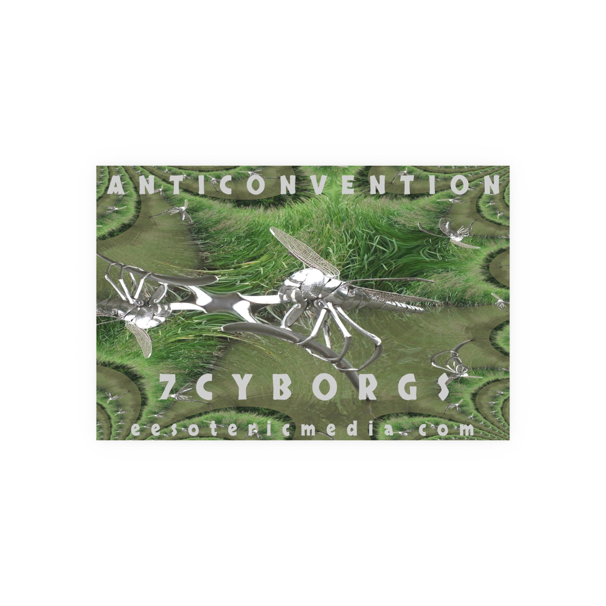 'Anticonvention' (7Cyborgs) भविष्यवादी क्रोम ड्रैगनफ़्लाई ग्राफिक कला प्रिंट 36"x24" (90cm x 60cm)