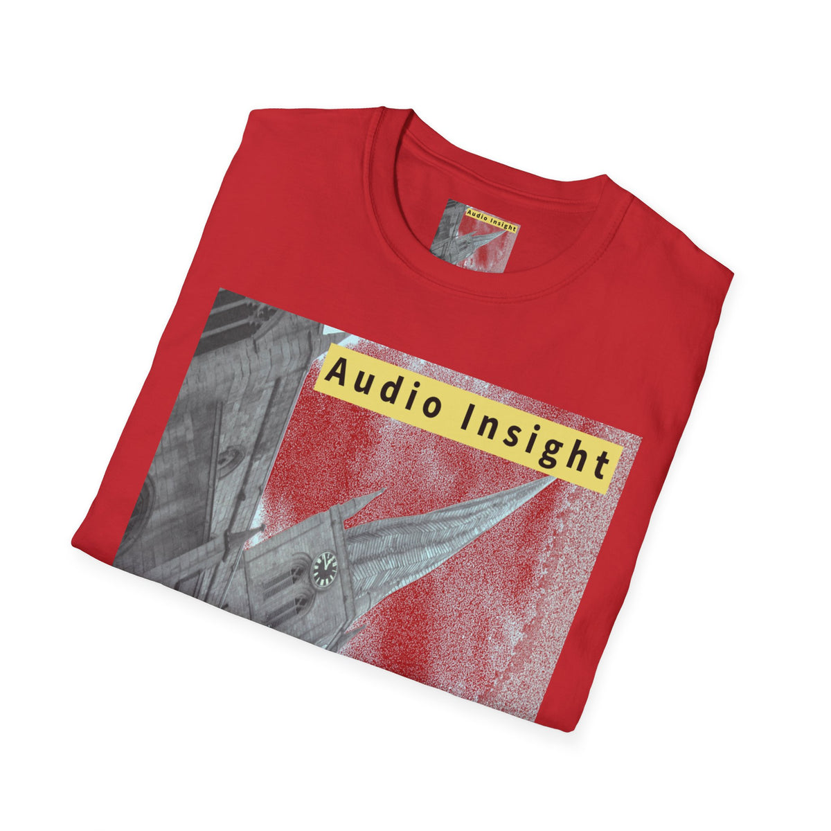'Follow Me' (Audio Insight) Weathered Rocket-Shaped Spire Design Softstyle T-Shirt