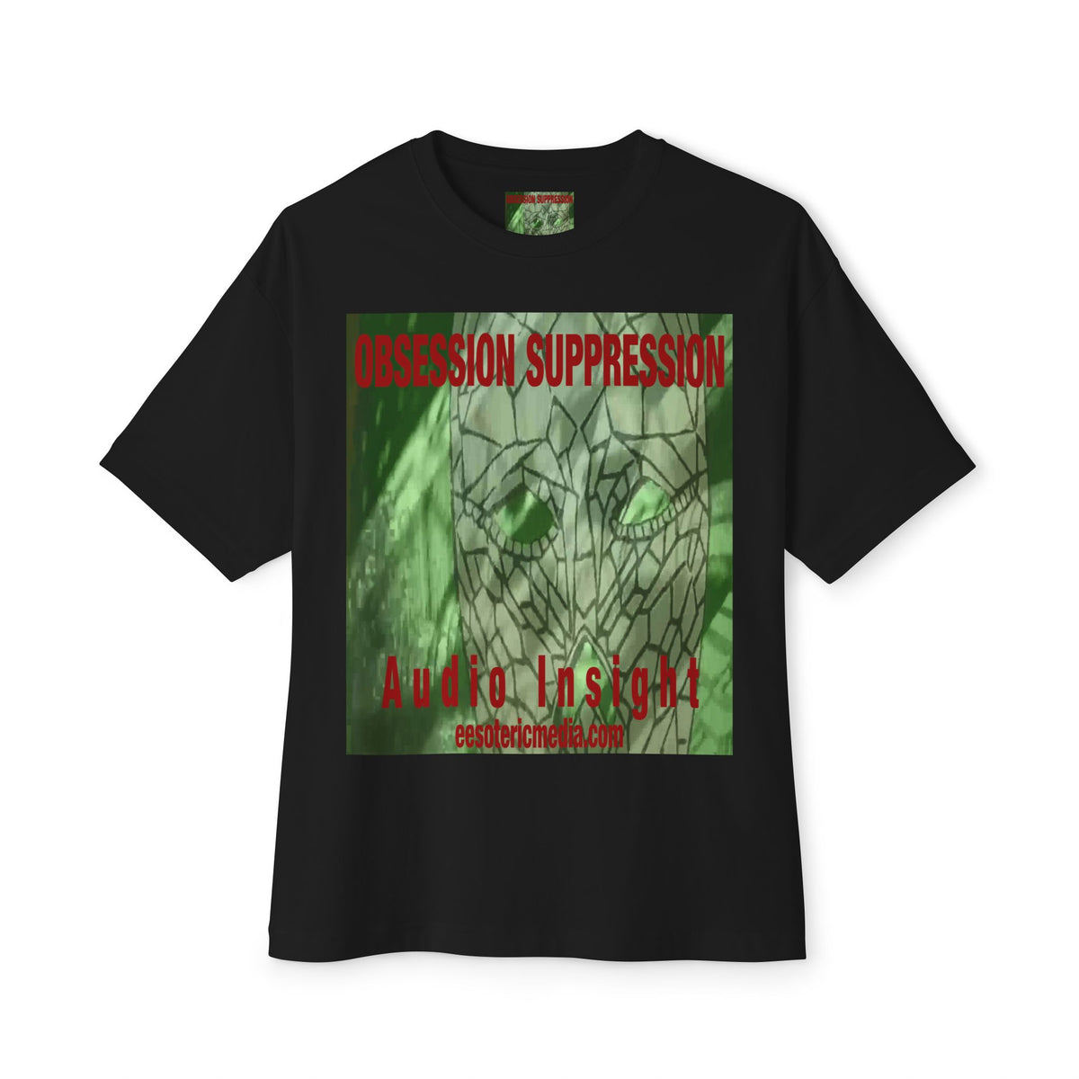 T-shirt oversize à coupe carrée avec motif tête de mort rétro science-fiction « Obsession Suppression » (Audio Insight)