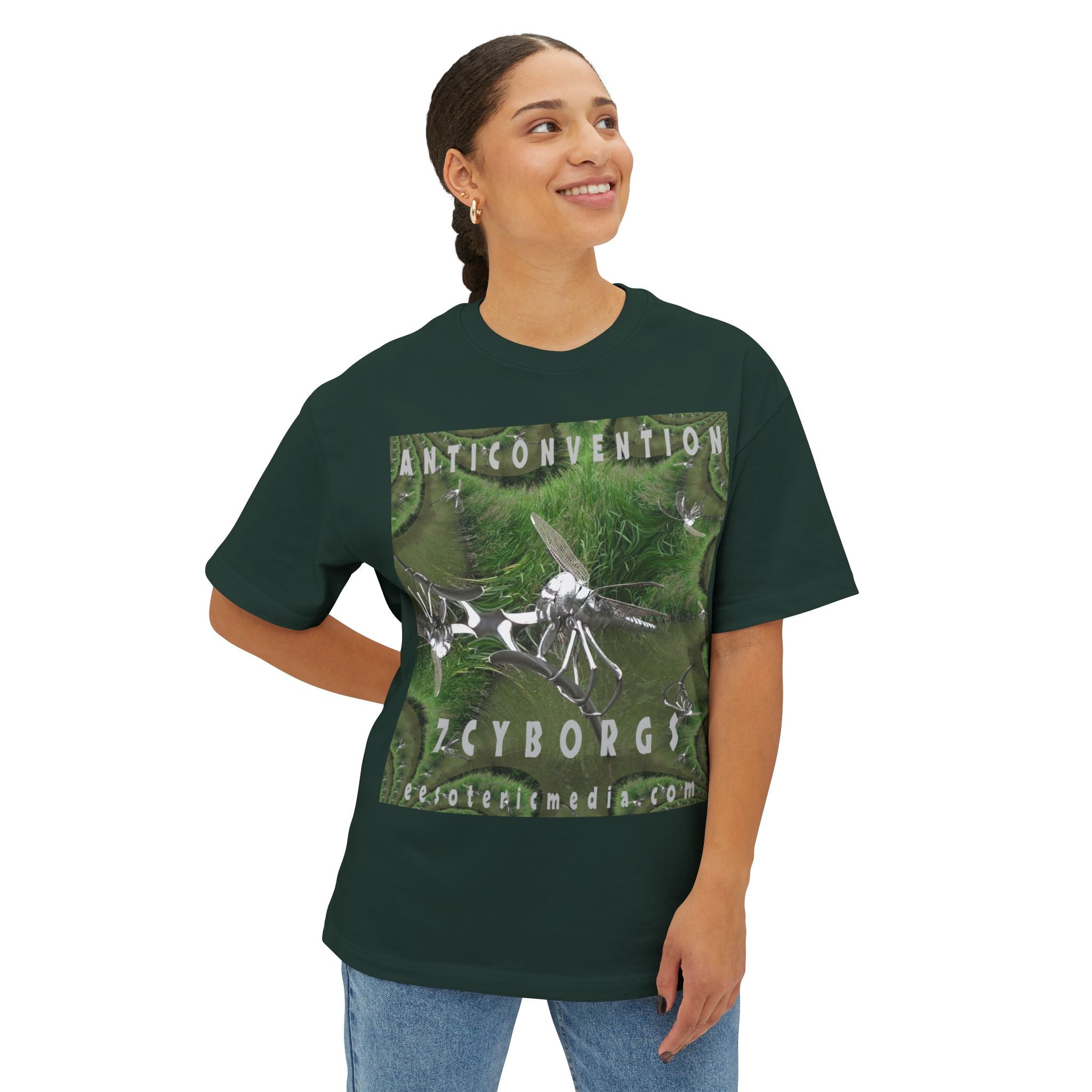 'Anticonvention' (7Cyborgs} Sci‑Fi Dragonfly Cyborg Design Oversize Graphic Boxy Tee