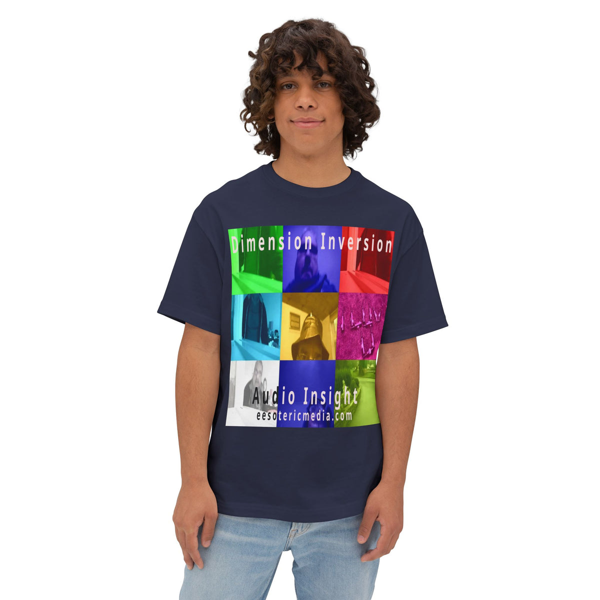 'Dimension Inversion' (Audio Insight) Colorful Surreal Collage Graphic Oversize Boxy T-Shirt