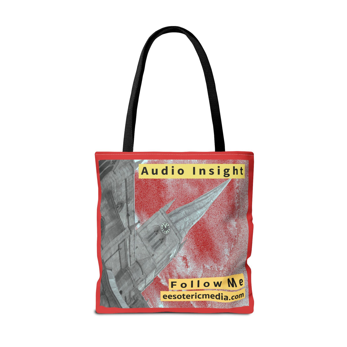 'Follow Me' (Audio Insight) Weathered Rocket-Shaped Spire Design Tote 18"x18" (45cm x 45cm)