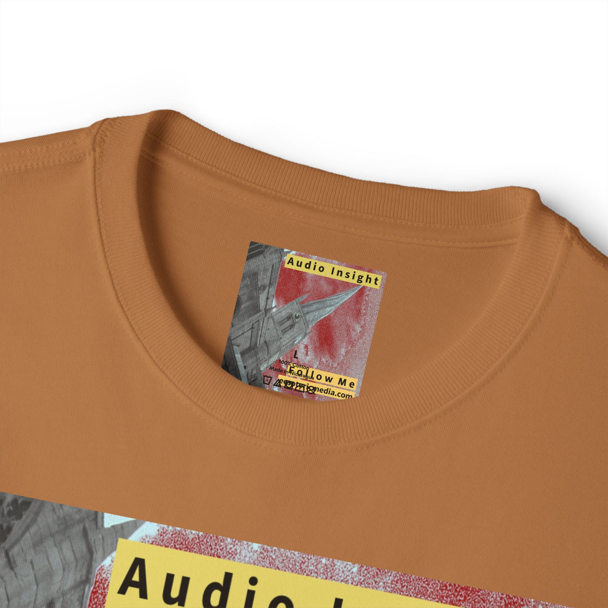 'Follow Me' (Audio Insight) Weathered Rocket-Shaped Spire Design Oversize Boxy T-Shirt