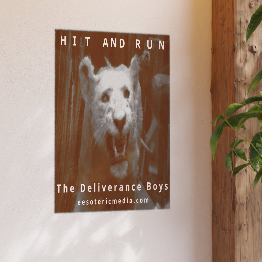 「Hit and Run」 (The Deliverance Boys) 白いライオンのアートプリント、60 × 90 cm