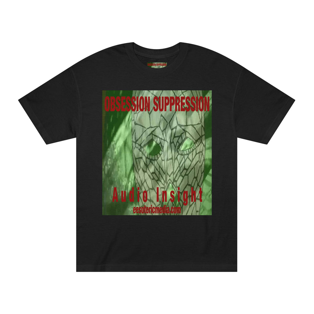 'Obsession Suppression' (Audio Insight) Camiseta de Corte Clásico Gráfica Retro de Ciencia Ficción con Calavera