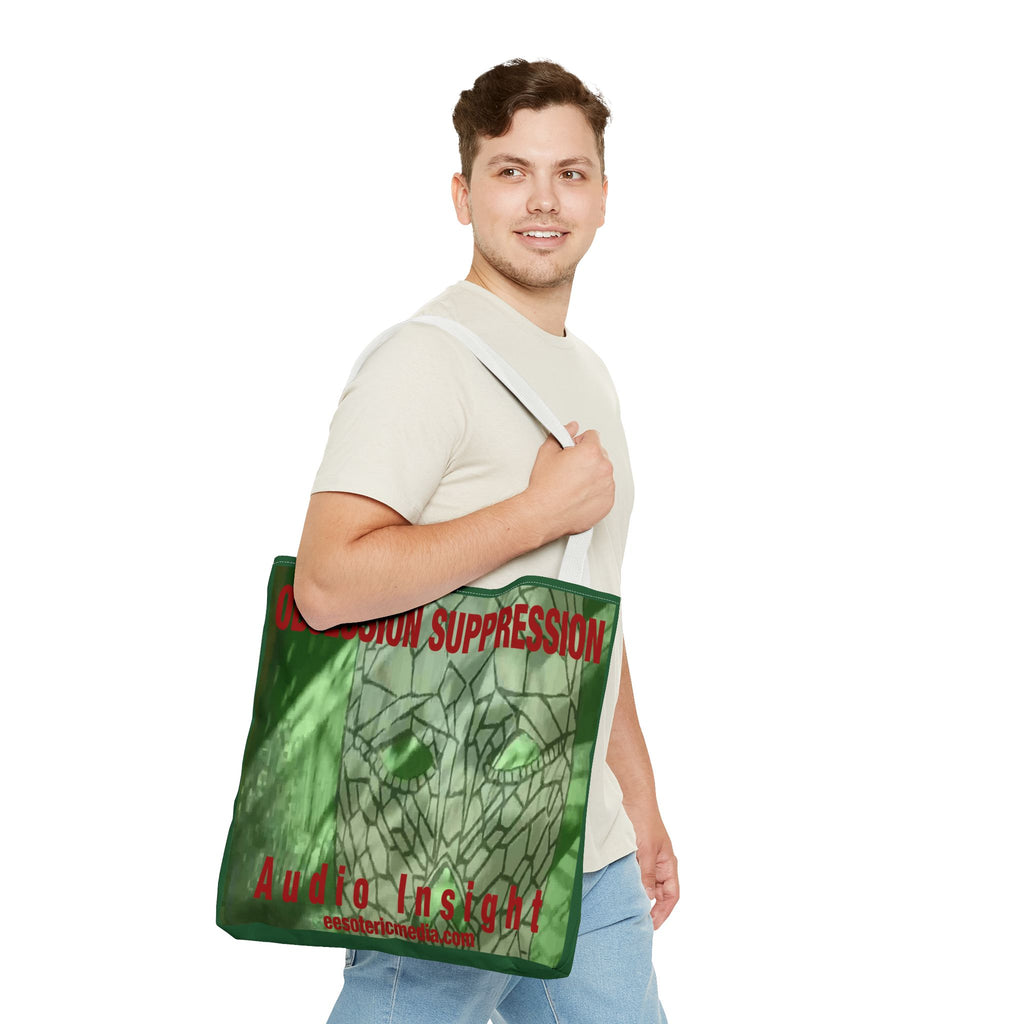 'Obsession Suppression' (Audio Insight) Green Abstract Retro Sci fi Tote  Bag 18"x18" (45m x 45cm)