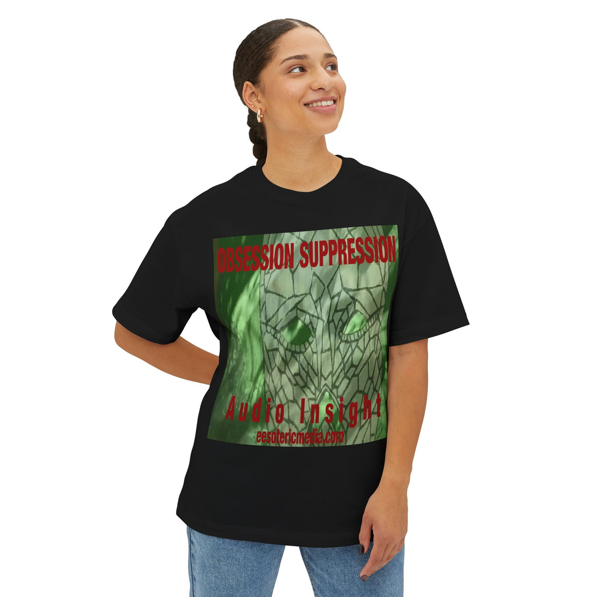 T-shirt oversize à coupe carrée avec motif tête de mort rétro science-fiction « Obsession Suppression » (Audio Insight)